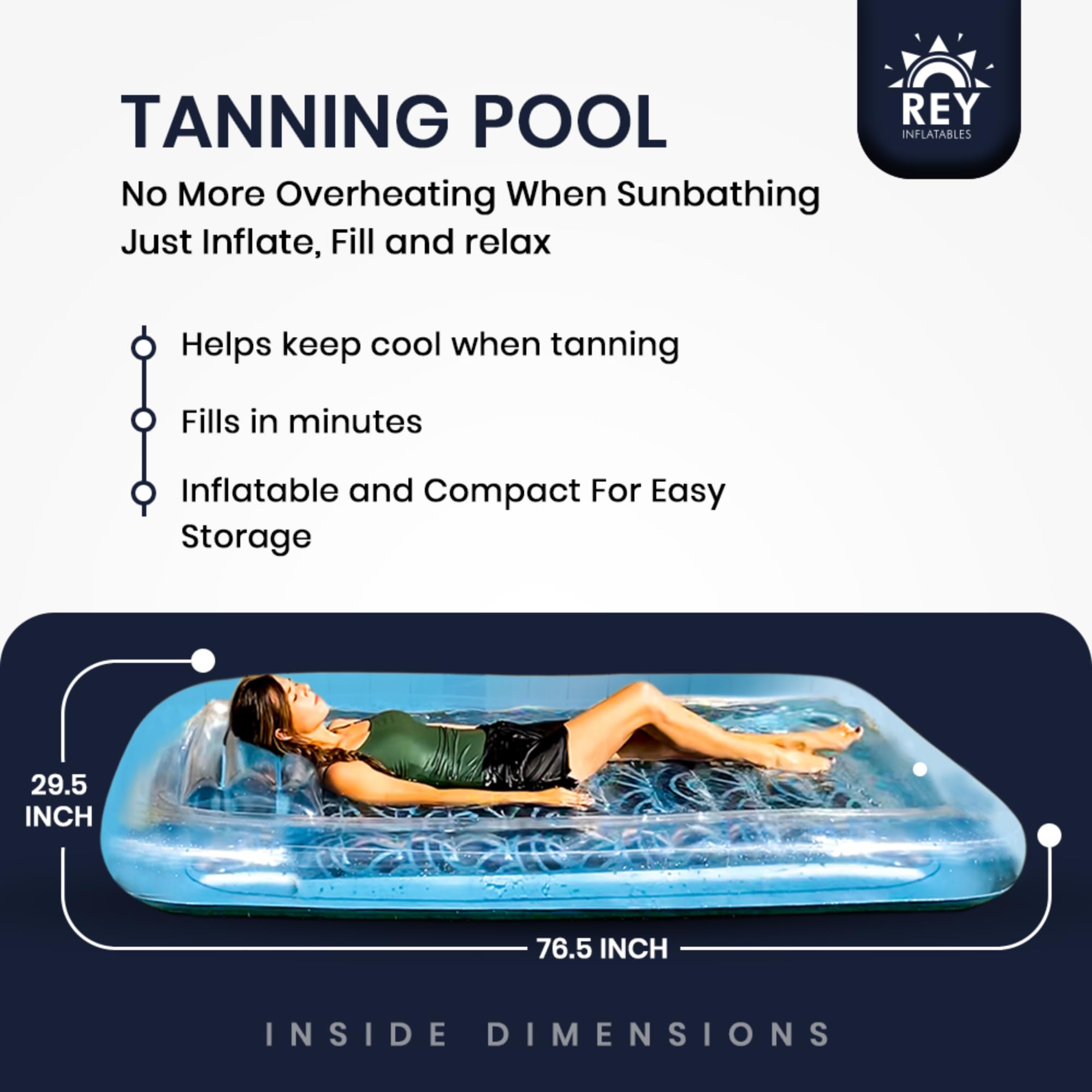 Rey INFLATABLES Inflatable Adult Tanning Pool I Suntan Tub – Outdoor Lounge Pool I Adult Kiddie Blow Up Pool I Blowup One Person Personal Pool for Relaxation and Sunbathing 3