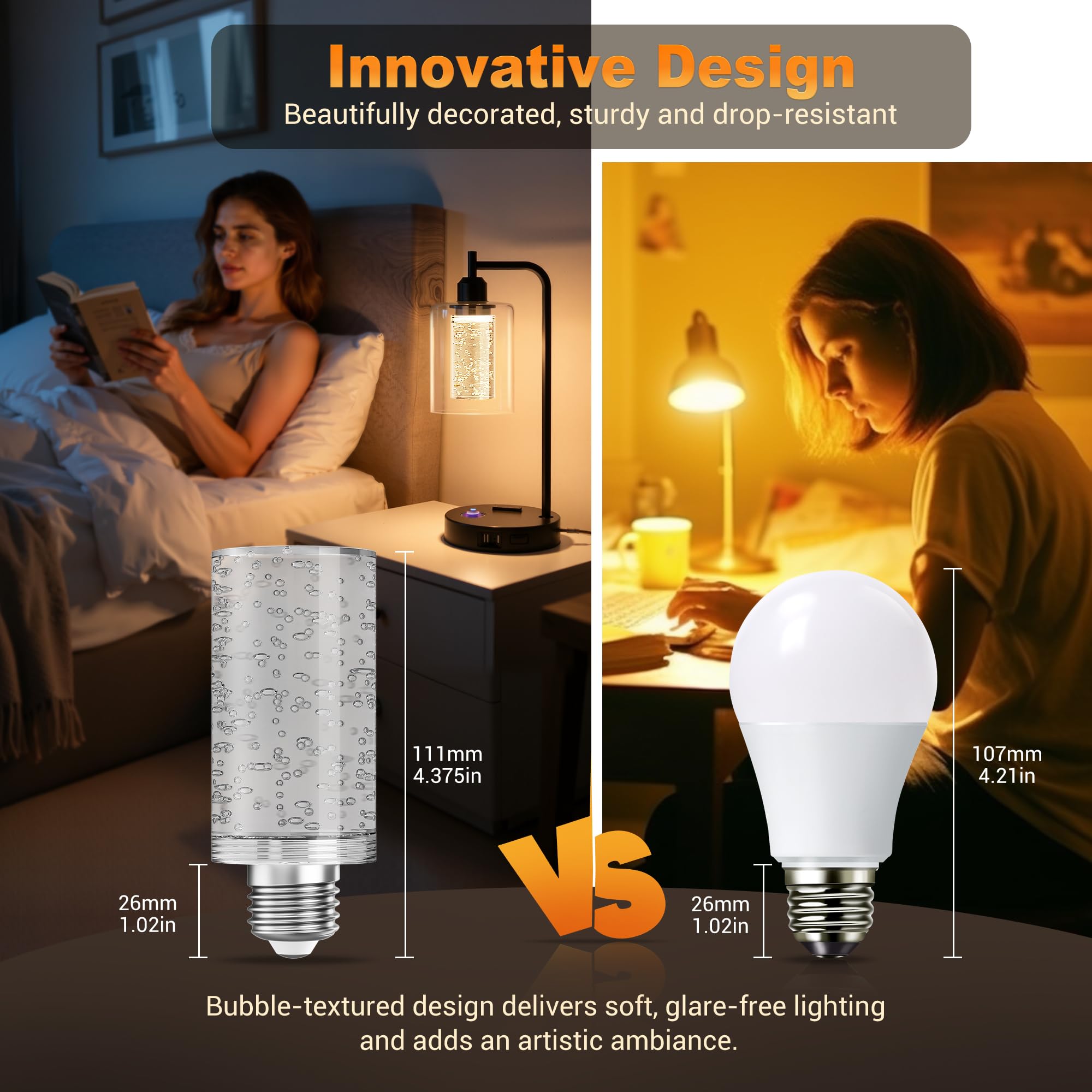 JandCase LED Bulb,5W,3000K,500LM Dimmable E26 Acrylic Bubble Bulb with Ceramic Base, Suitable for E26 Lighting Fixtures Including Chandeliers, Wall Sconces, Table Lamps, and Vanity Lights-2 Pack 6