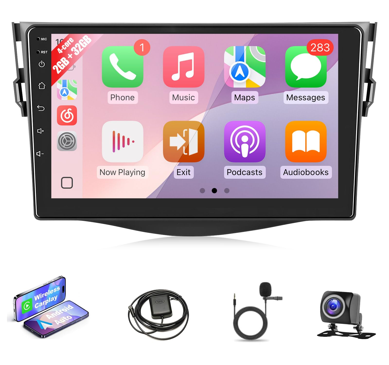 Leadfan Carplay Radio for Toyota RAV4 2006 2007 2008 2009 2010 2011 2012 Wireless Carplay Android Auto,9 inch Touchscreen for RAV4 Head Unit Bluetooth GPS Navi WiFi SWC+AHD Backup Camera 1