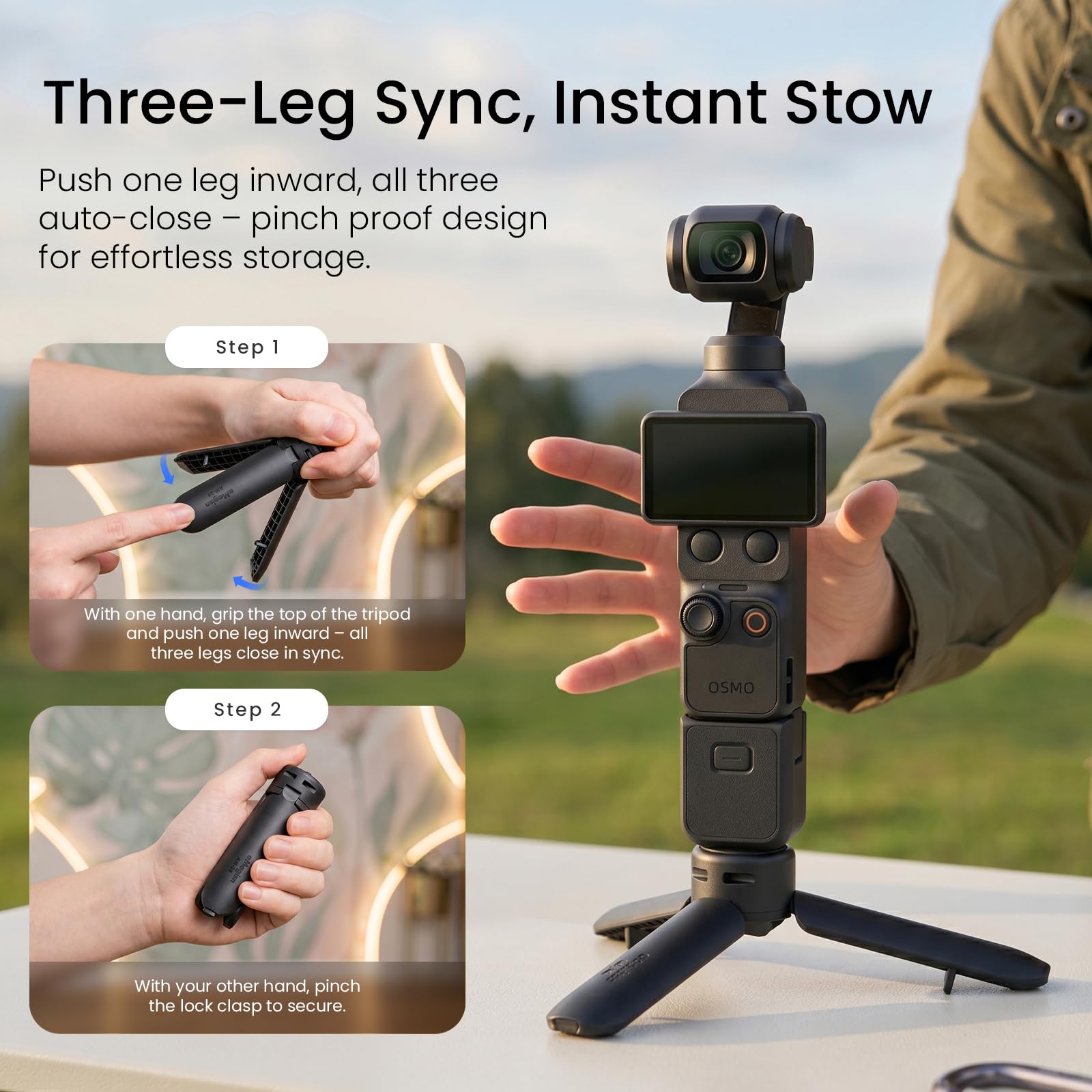 aMagisn One-Touch Open Mini Tripod for DJI Osmo Pocket 4P/4/3, Insta360 Luna Ultra/X6/X5/Ace Pro 2, Small Desktop Stand & Handheld Grip with 1/4" Screw for Action 6/GoPro/Phone 5