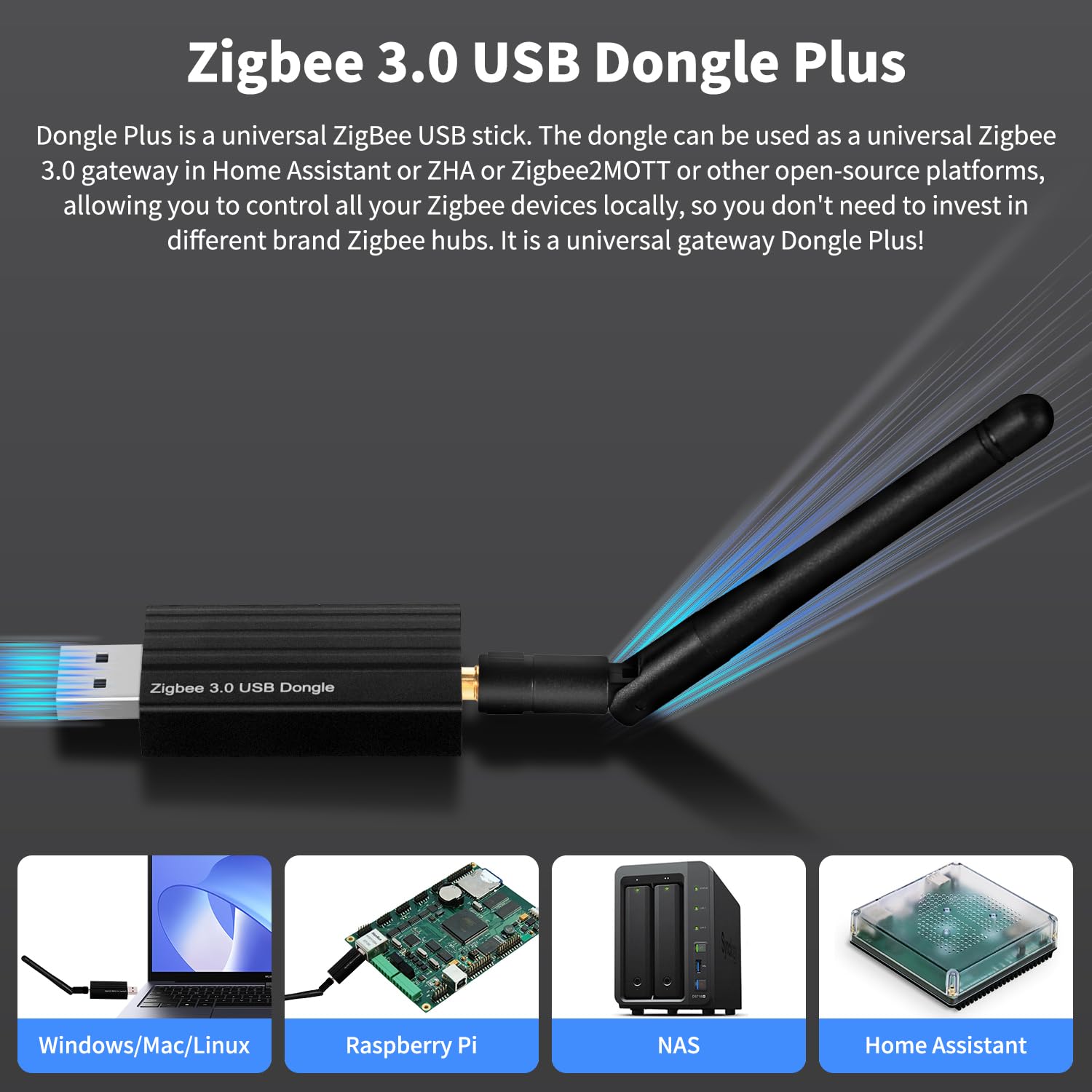 Haozee Zigbee Gateway, A Universal Gateway Dongle Plus, TICC2652P1+CH340C Zigbee USB Flash Drive Coordinator for ZHA in Home Assistant or Zigbee2MQTT, Open HAB etc. 3