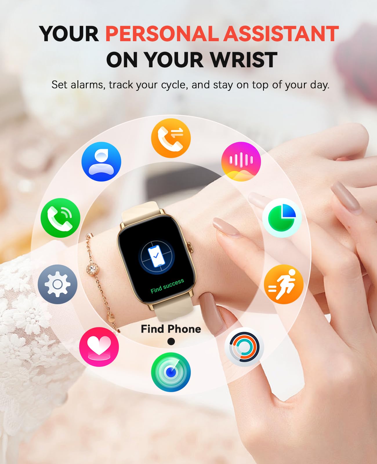 Kriutefy Smart Watches Fitness Tracker for Women Men with Step Counter, Sleep Calorie Monitor, Pedometer, IP68 Waterproof, Smartwatch with 120+ Sports for iPhone Android (Gold) 6