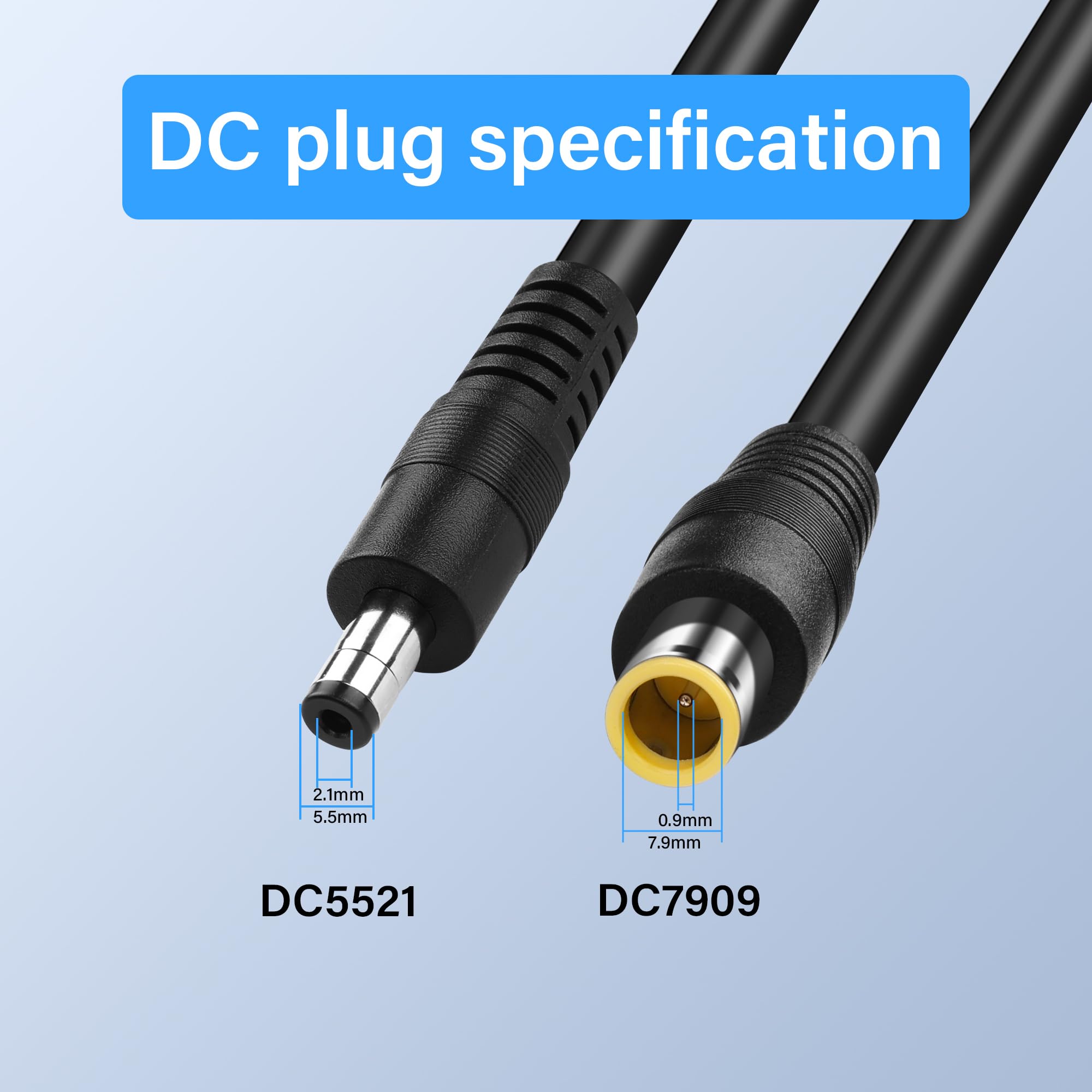 PNGKNYOCN DC5521 to DC8mm Power Adapter Cable,14AWG DC7909 Male to DC 5.5x2.1 Male Cable for Portable Power Station Solar Generator and Solar Panel(1M/3FT) 3