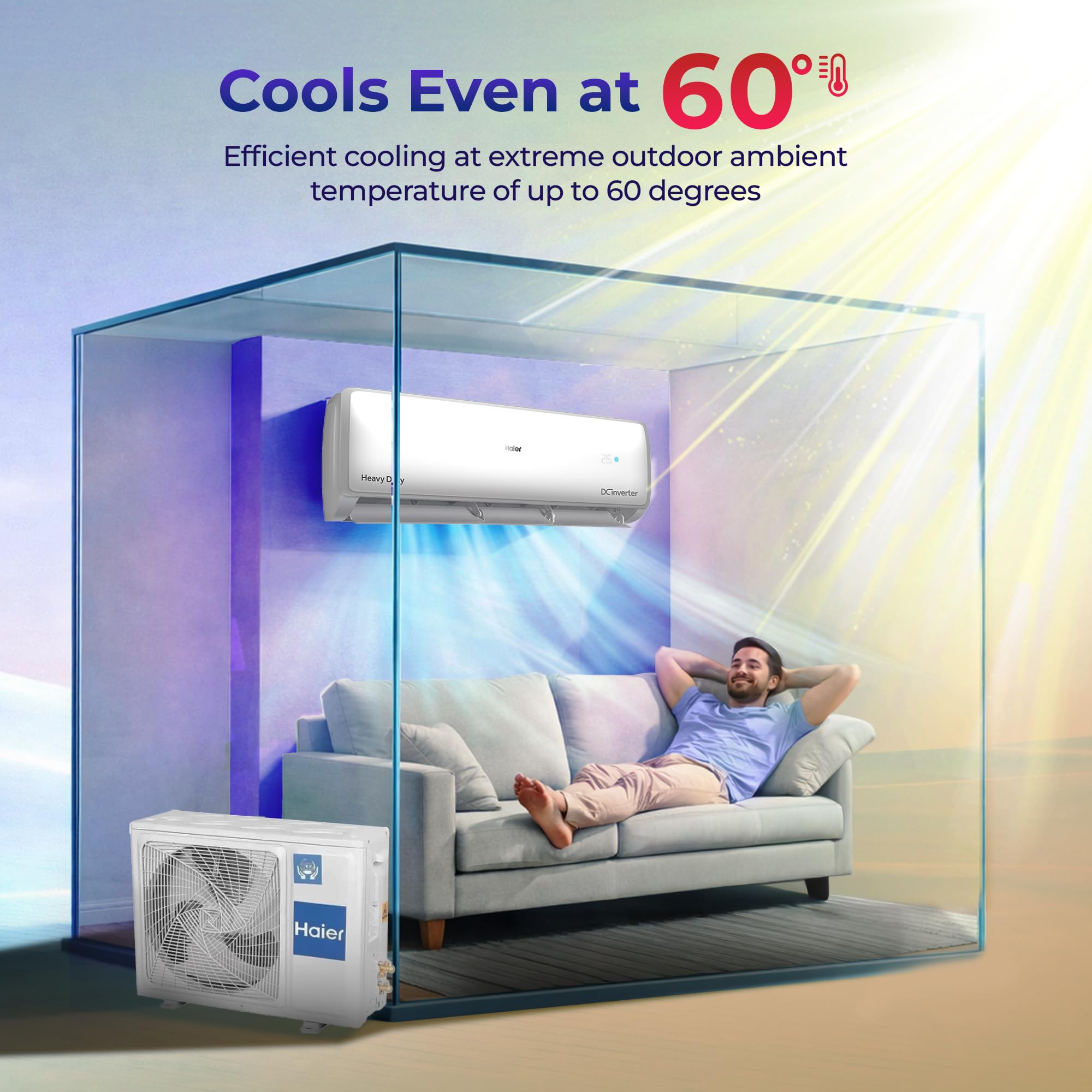 Haier 1.5 Ton 5 Star HEXA Inverter Split AC (5125 Watts, Copper, Heavy Duty, 7 in 1 Convertible, Frost Self Clean, HD Filter, Cools at 60°C, 20mtrs Air Throw - HSU18EP-TXW5BN-INV, White) 5