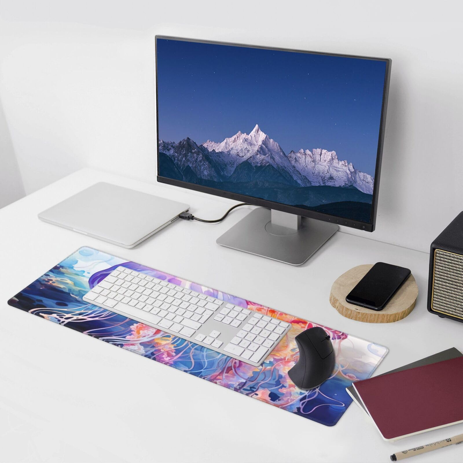 Famame Laptop Mouse Pad Beautiful Jelly Fish Desk Mat with Stitched Edges 31.5X 11.8 inch Non-Slip Large Keyboard Rubber Writing Table Mat for Office Home 3