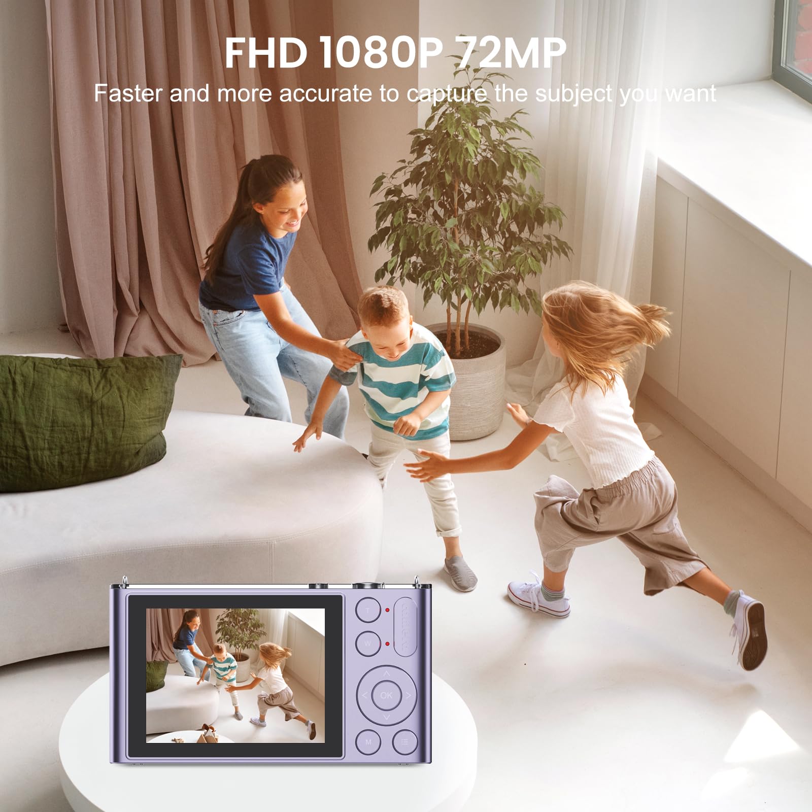 Digital Camera, Camera for Kids, UHD 4K 72MP Point and Shoot Digital Cameras with 32GB Memory Card and 16X Digital Zoom Anti Shake (Purple) 3