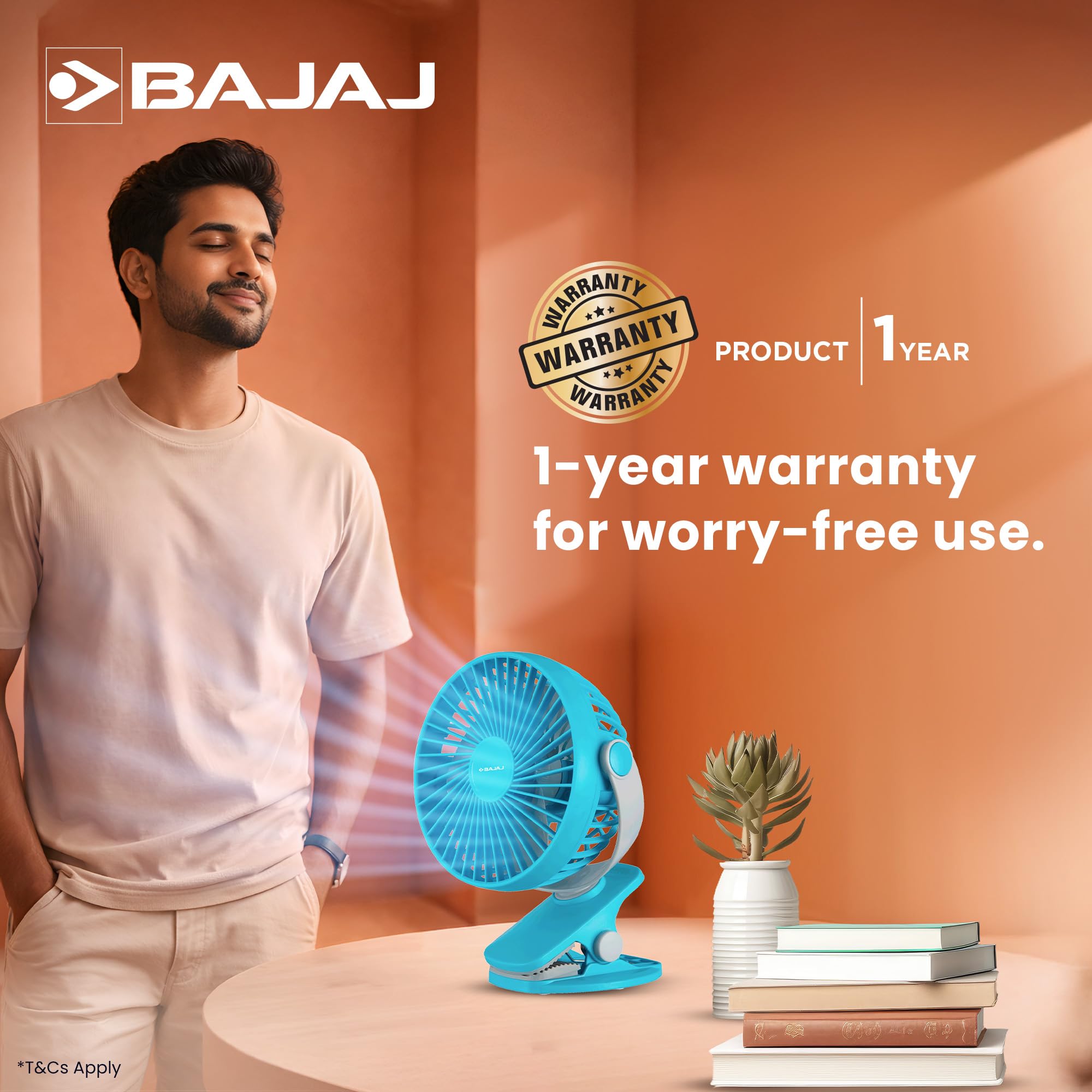 Bajaj Pygmy Mini Fan 110MM | USB Charging | Multi-Clip Function | Rechargeable | 4-Hr Back-up | Silent Operation | Longer Battery Life | Energy Efficient | Portable 【Blue】 5