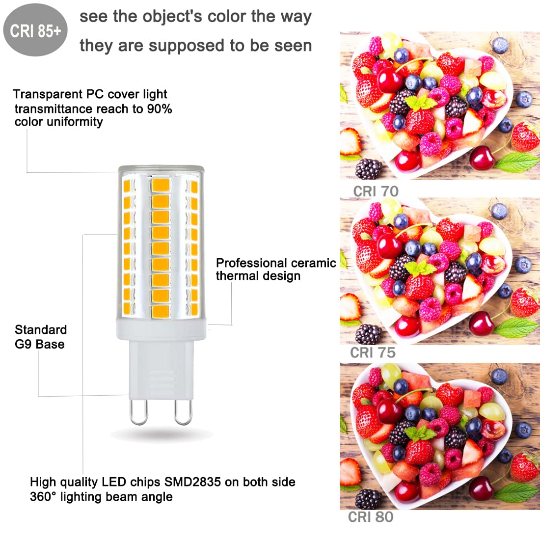 KAKEMONO G9 Led Bulbs Dimmable 6W, 50W Halogen Equivalent, 2700K Soft Warm White, T4 Bi-pin Led Bulbs for Chandelier Pendant Wall Lighting, Pack of 5 5