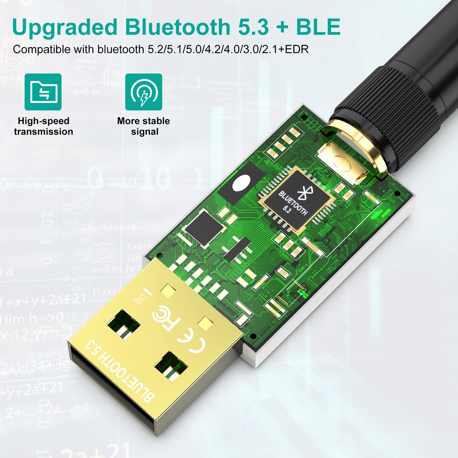 Long Range USB Bluetooth 5.3 Adapter for PC Real Plug & Play Class 1 Bluetooth Dongle EDR 328FT/100M Wireless Transfer Transmitter Receiver for Bluetooth Support Win11/10/8.1 (white-20) 3