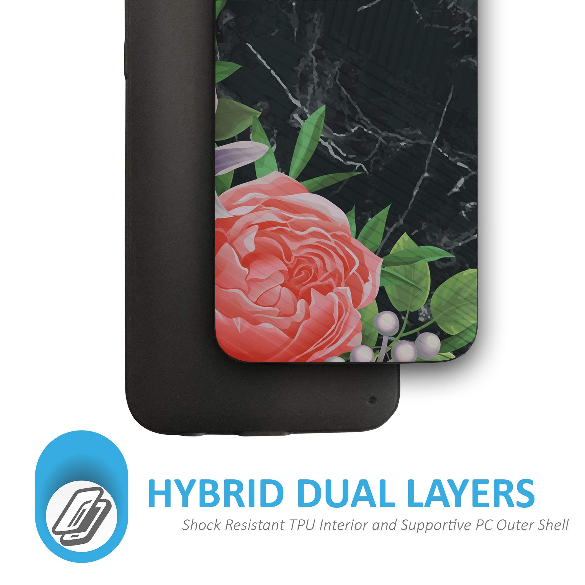 CasesOnDeck Case for Motorola Moto E5 Plus/Moto E5 Supra - Slim Fitted Hybrid Fusion Embossed Dual Layer Cover (Rose Marble Black) 2