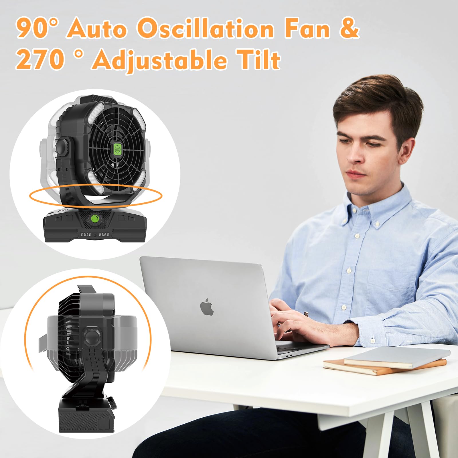 RUNTOP 20000mAh Oscillation Camping Fan, Remote Control Rechargeable Battery Operated Outdoor Tent Fan w/Hanging Hook, Portable Personal USB Desk Fan for Camping, Jobsite Tent Travel Beach Bedroom 4