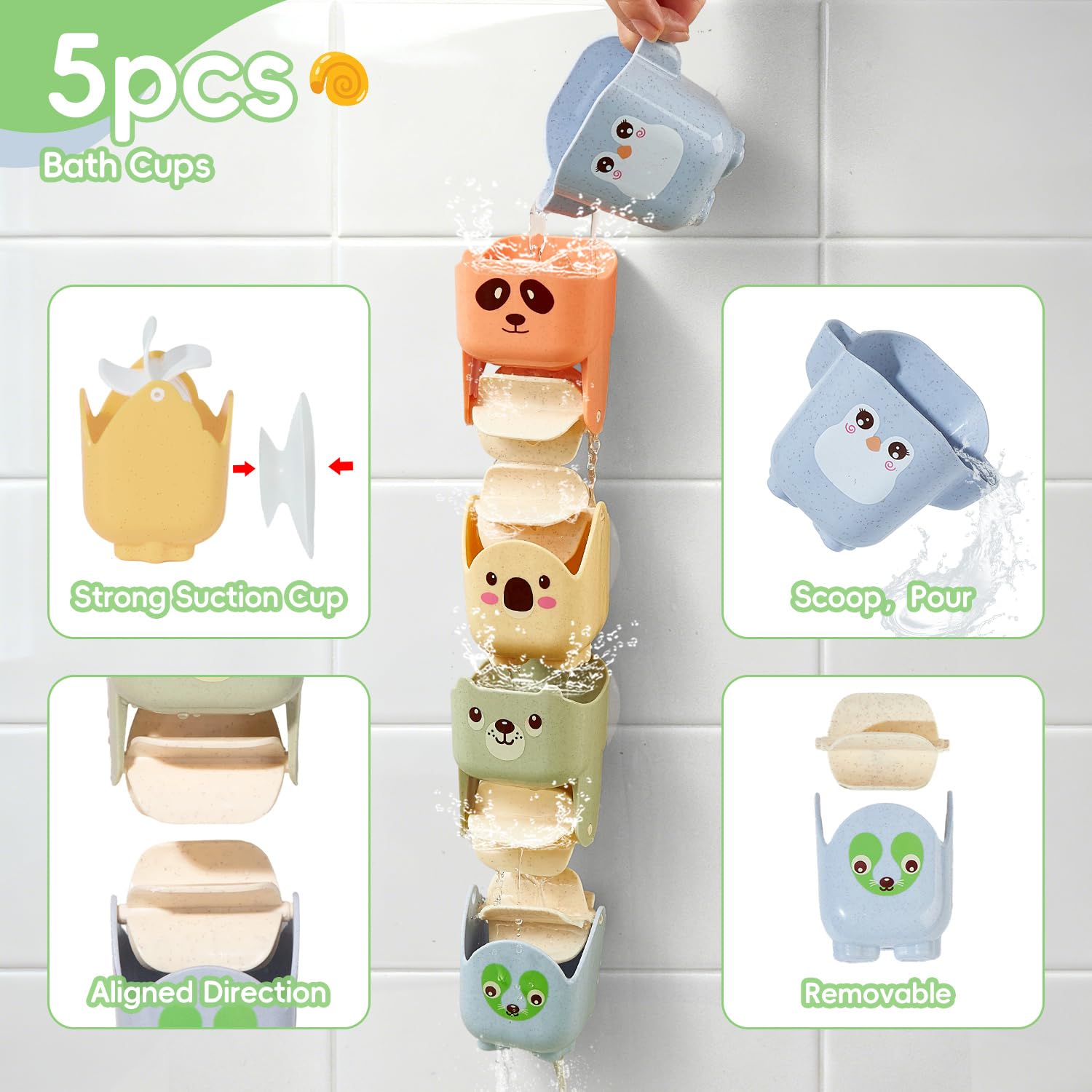 Mold Free Bath Toys, 15PCS | Safe Fun & Easy Clean Floating Boats & Rotating Waterfall Cups & Sealed with No Holes Floating Tub Toy and Mesh Bag for Babies 18+ Months | Bathtub Pool Water Toddler Toys 4