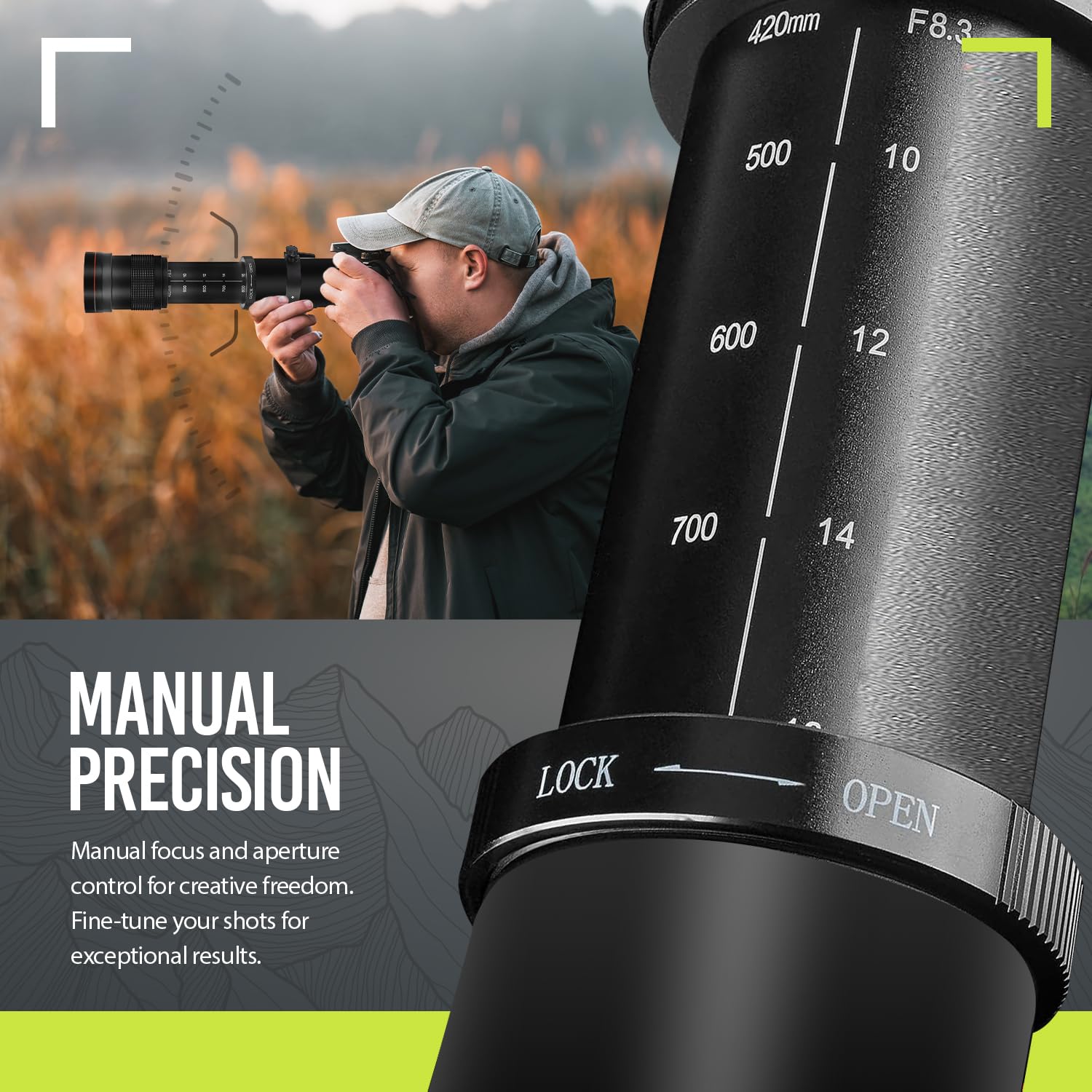 High-Power 420-1600mm f/8 Manual Telephoto Lens for Nikon Z5, Z6, Z6 II, Z7, Z7 II, Z8, Z9, Z30, Z50, Zf, Zfc Mirrorless Cameras 4