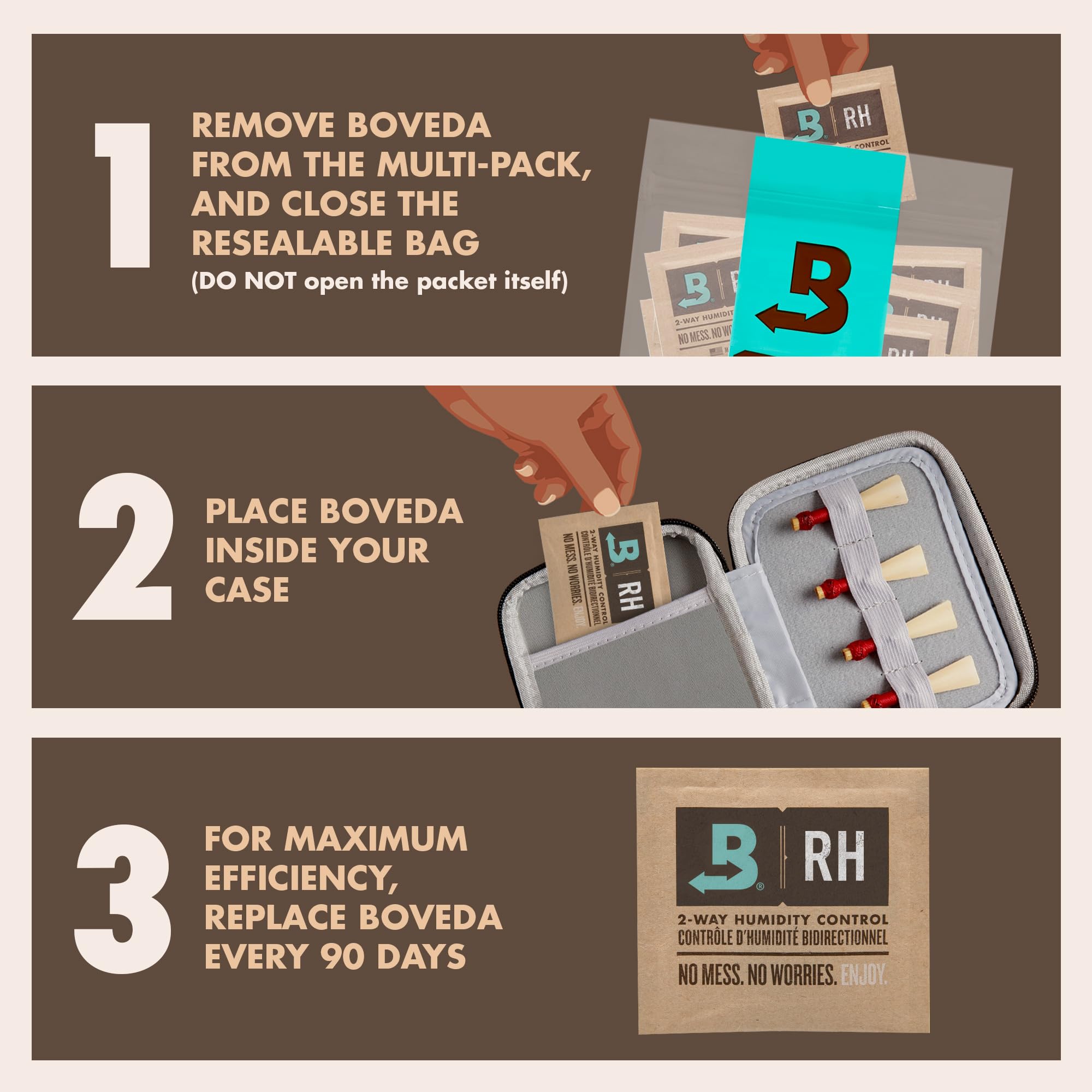 Boveda 49% Two-Way Humidity Control Packs for Music Bows & Small Woodwinds – Size 8 – 10 Pack – Moisture Absorbers for Small Instrument Cases – Humidifier Packs – Hydration Packets in Resealable Bag 5