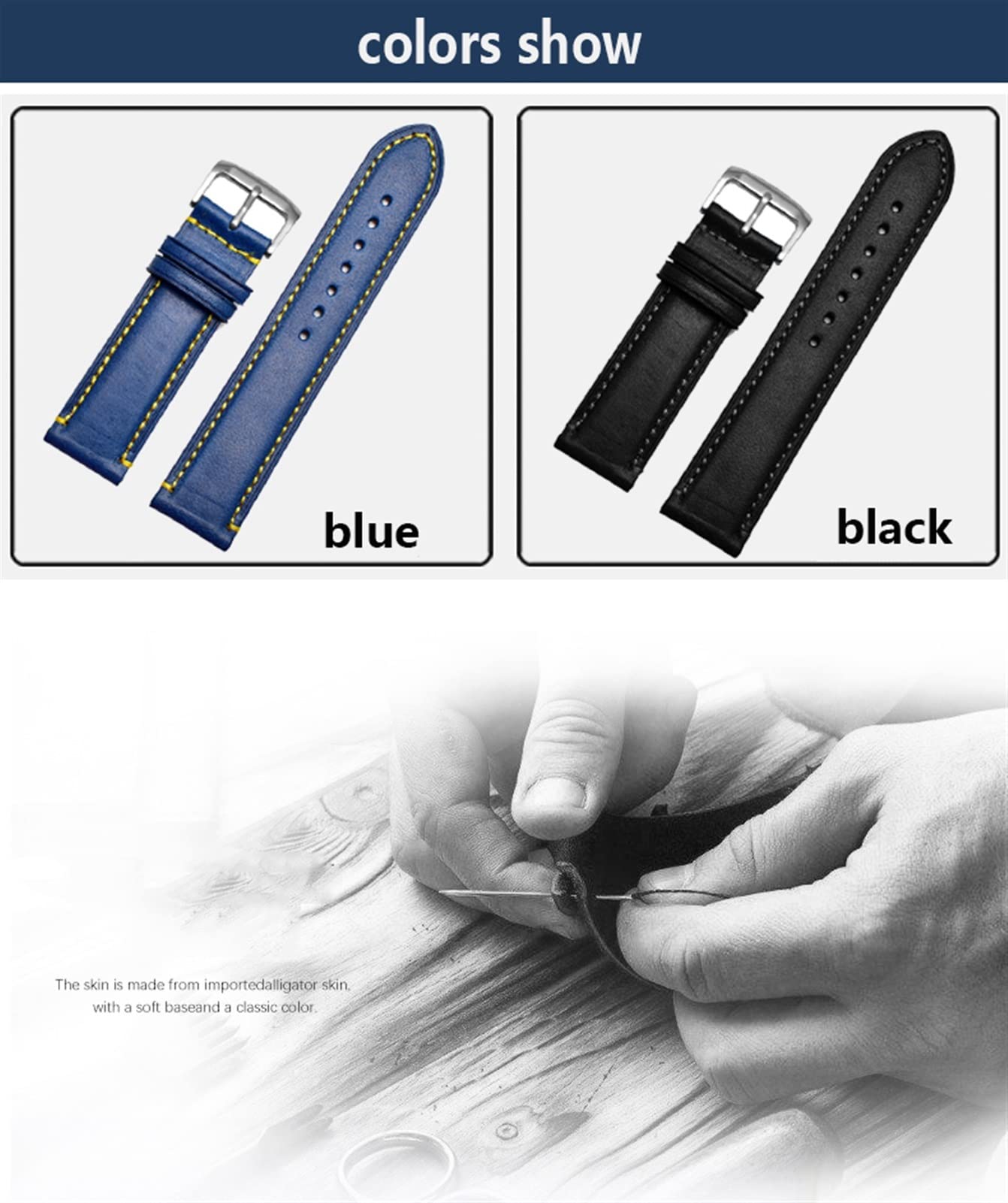 JWTPRO for Substitute Citizen AT8020 JY8078 Wristband Genuine Leather Strap 23mm Blue Watch Band with Folding Buckle Bracelet (Color : Blue pin Clasp, Size : 23mm) 2