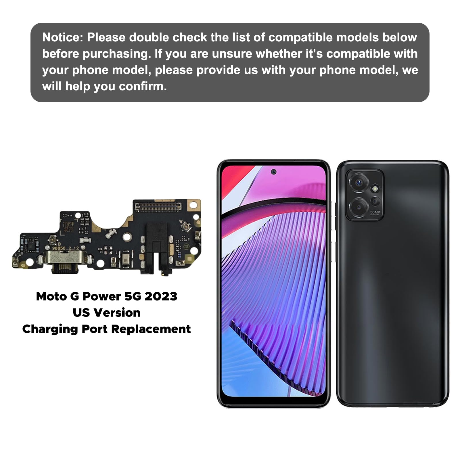 Charging Port Replacement Kit Compatible with Moto G Power 5G 2023 US Version, Dock Board USB-C Connector Only for Moto G Power 5G (2023), with Instruction Manual, Toolkit 3