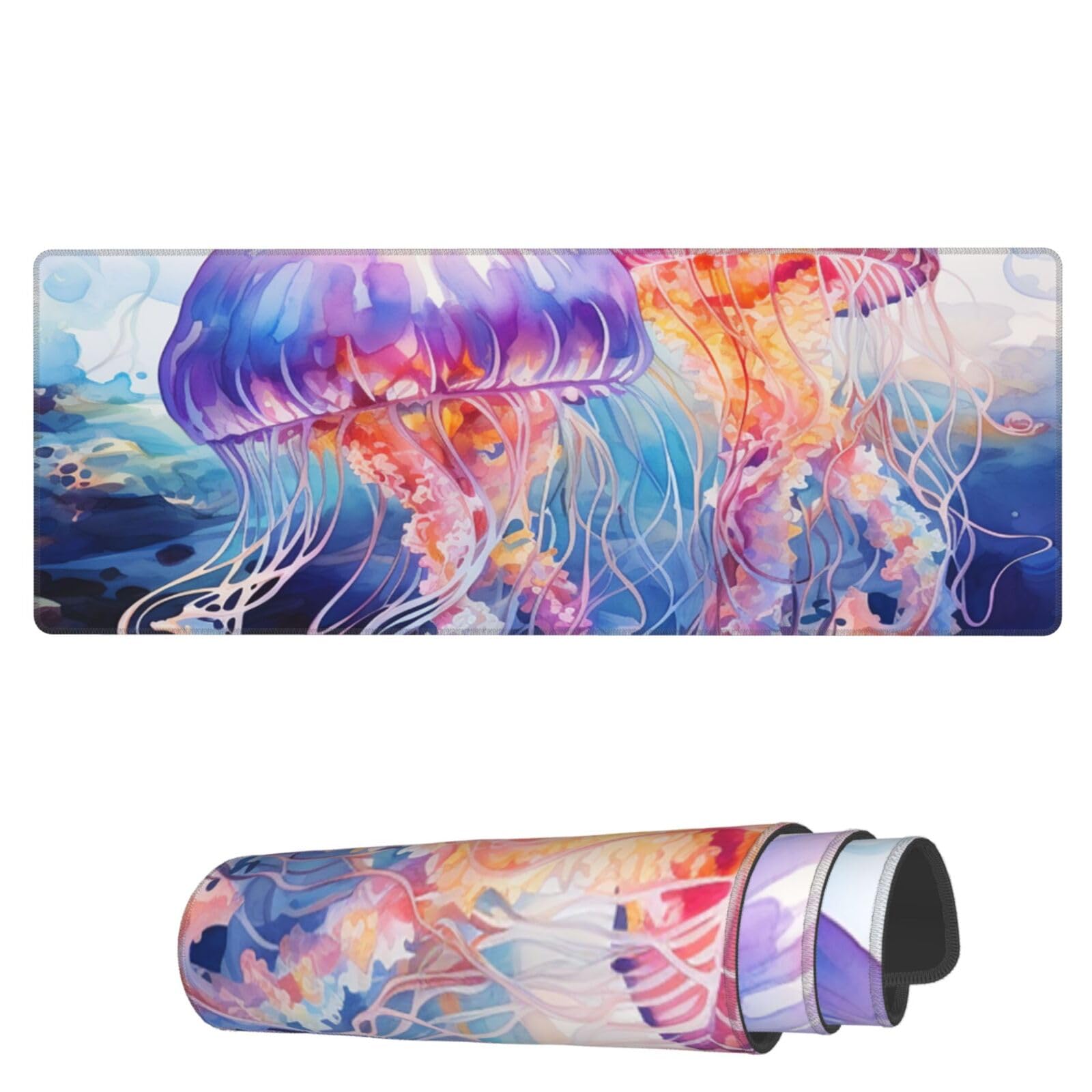 Famame Laptop Mouse Pad Beautiful Jelly Fish Desk Mat with Stitched Edges 31.5X 11.8 inch Non-Slip Large Keyboard Rubber Writing Table Mat for Office Home 1