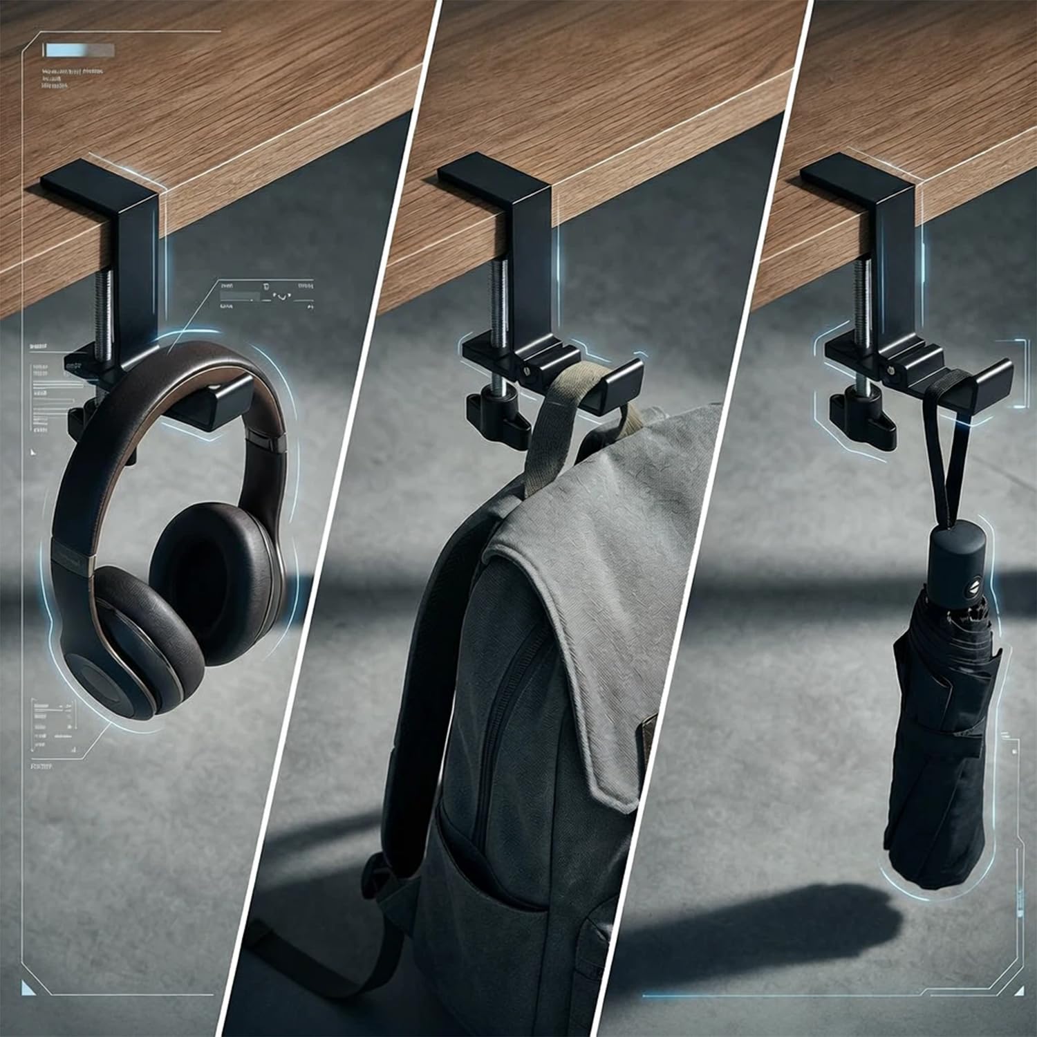 JAKO Headphone Stand for Desk, Aluminum Alloy Foldable Headphone Holder - Headset Stand Hook Mount, PC Gaming Headset Holder Under Desk Clamp for Office, Computer, Student Class Table, Handmade Table 5