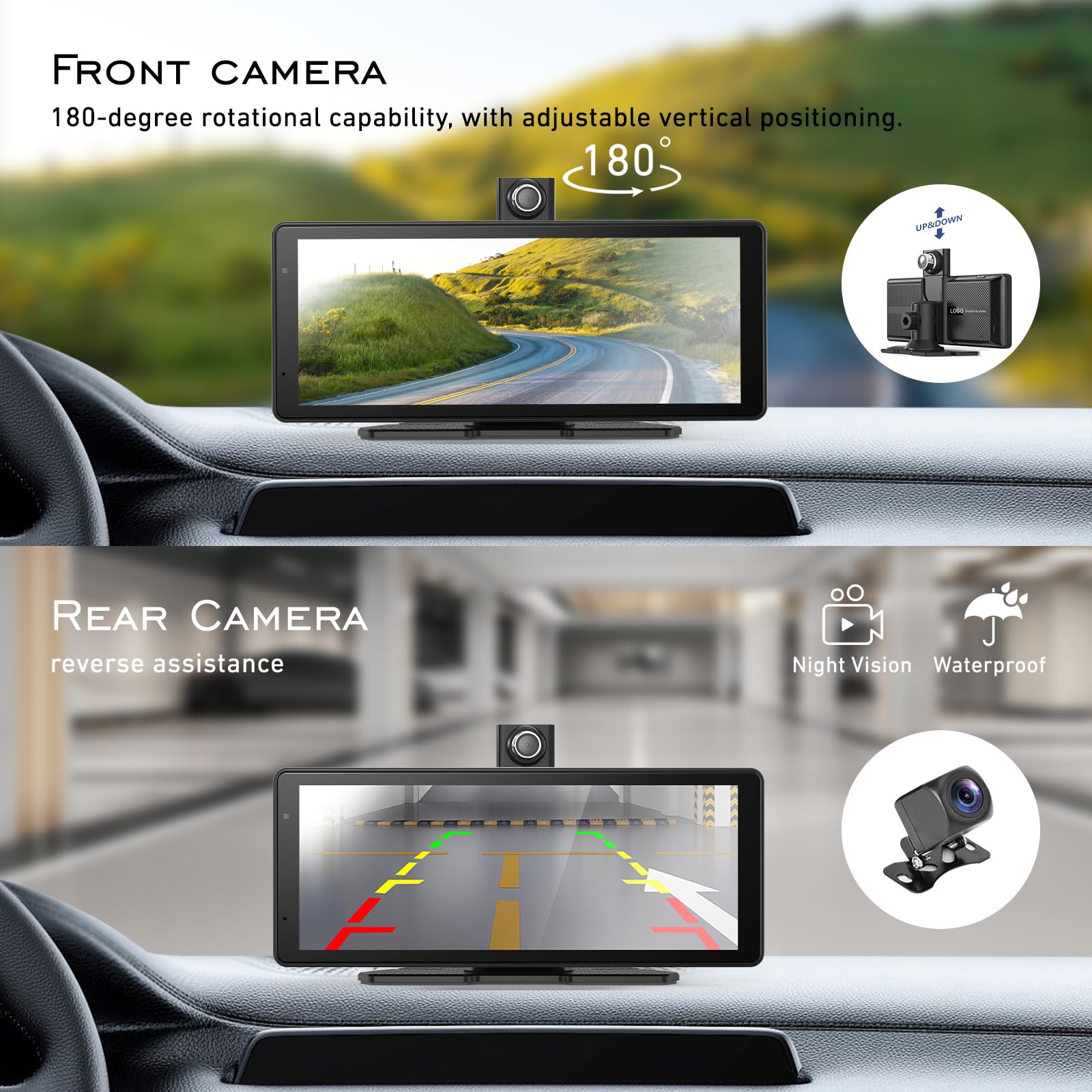 EVERSECU Carplay & Android Auto with Dash Cam - 8.1" HD IPS Touch Car Play Screen for Car, 4K Front & 1080P Rear Camera, Loop Recording, Bluetooth Audio, Mirror Link, GPS 3