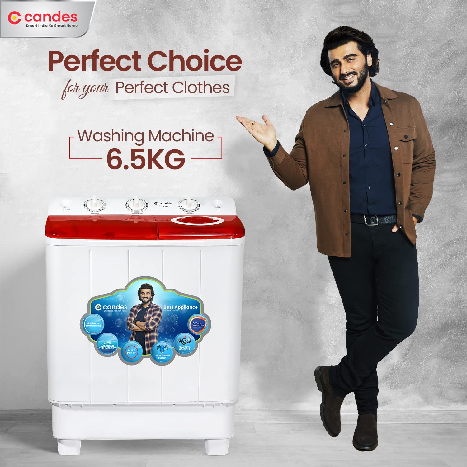 Candes 6.5 kg washing machine semi automatic | Multi Washing Method | Low Water Conusmption | 5 Year Warranty on Moter | (CTPL65PL1SWM), Marron Red 2023 Model 2