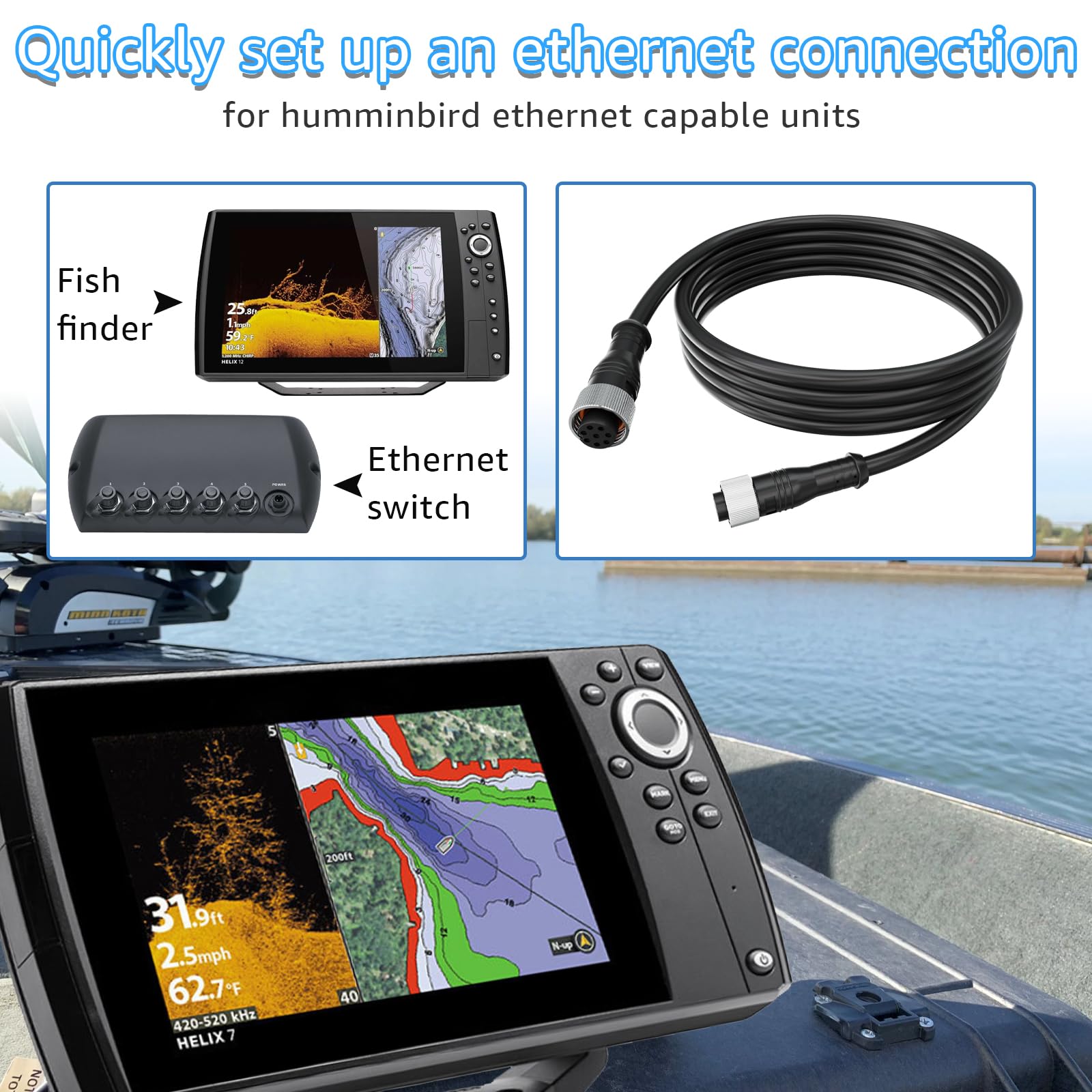 LaWana Boat Ethernet Cable AS EC 720073-5 5.2 Foot for Humminbird,Compatible with Helix, 10, 12,7, 8, 9, 15,SOLIX,APEX, and Onix Models (5FT) 4