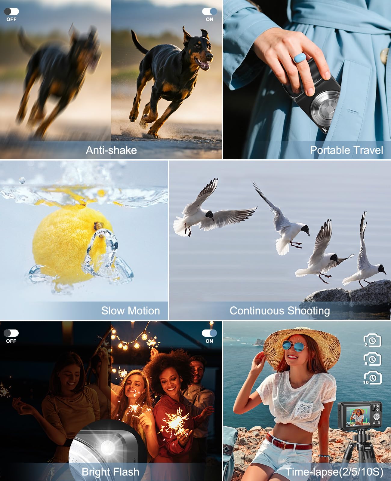 5K Digital Camera for Photography, 64MP Touchscreen WiFi Camera with Autofocus 6X Optical & 16X Digital Zoom, Dual-Lens Vlogging Camera for YouTube Video Anti-Shake, Travel Compact Camera with Flash 6