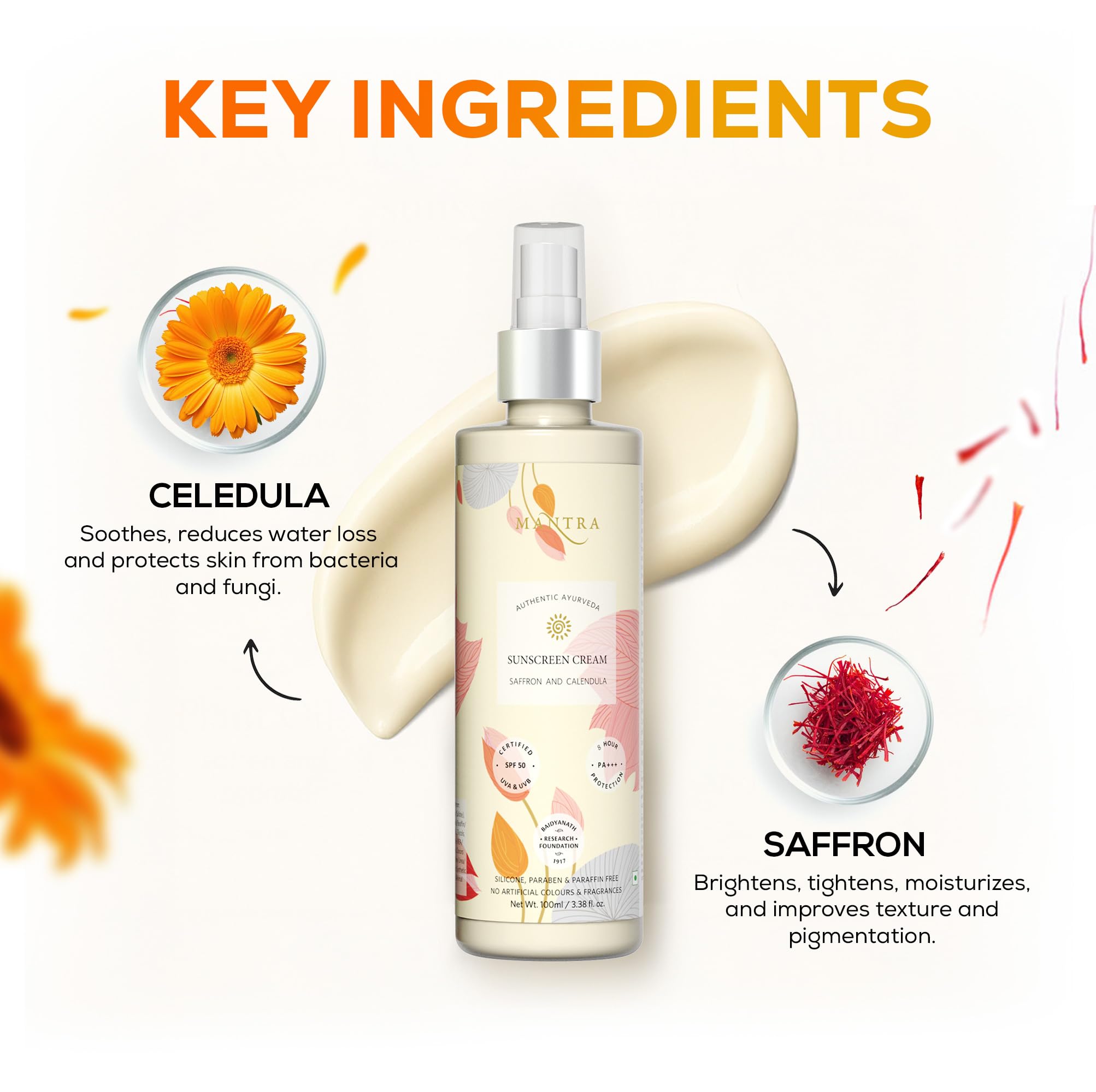 Mantra Herbal Pollution Protect SPF 30+ UVA & UVB Sunscreen Gel 100 ml with Saffron And Calendula Sun Cream | Blue Light Protection & Oil free | Moisture boost formula | Water resistant | All Skin types 5