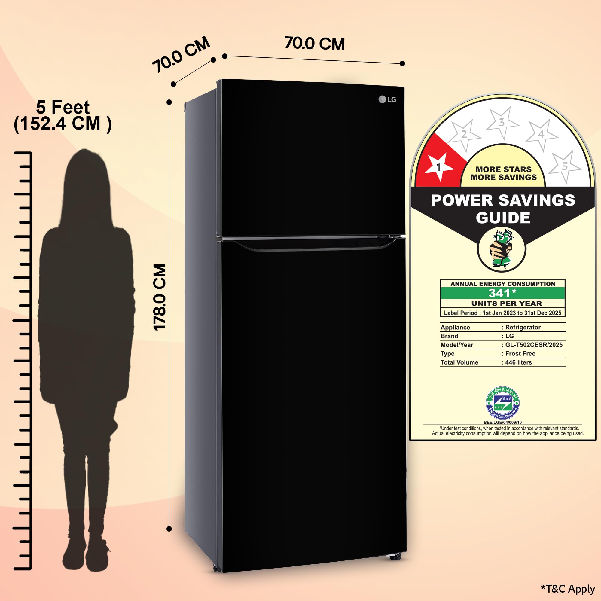 LG Smart Choice, 446 L, 1 Star, Convertible, Door Cooling+, Smart Inverter Compressor, Frost Free Double Door Refrigerator (GL-T502CESR, Ebony Sheen, Express Freeze & Multi Air Flow) 4