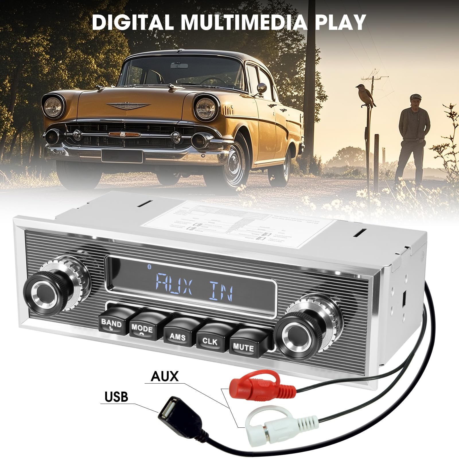 Bluetooth Retro Radio for Classic Vehicles: Single Din Vintage Car Stereo 4