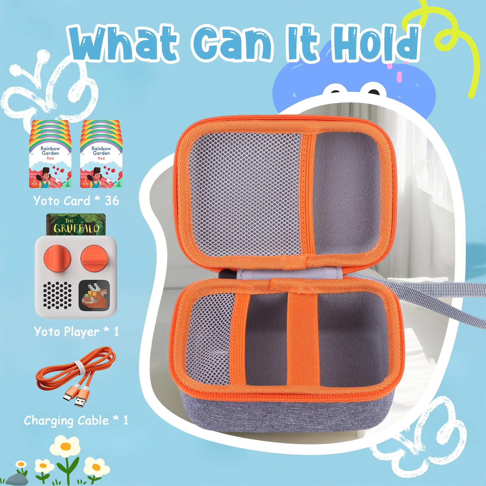 ASIEIT Carrying Case Compatible with Yoto Mini (2024 Edition), Travel Hard Case for Yoto Mini Player - Kids Music & Audiobook Player, Speaker, Radio and Card Bag Hold up to Yoto 36 Cards, Orange 3