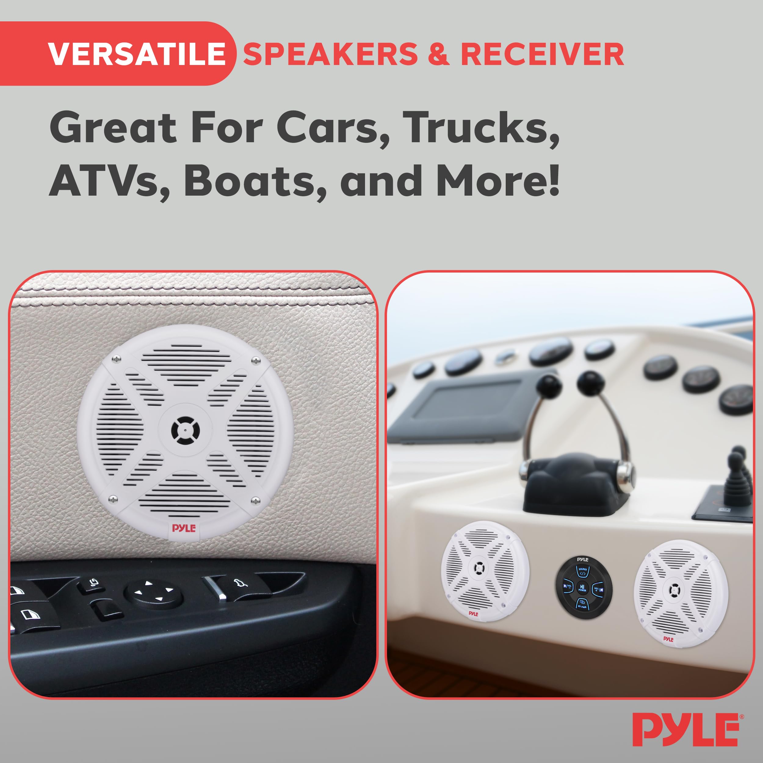 Pyle 6.5'' Water-Resistant Rated Off-Road Speakers - Marine Speakers with Wireless BT Remote Control Receiver, Compact Dual Vehicle Speaker System for ATV, UTV, 4x4, Jeep, Powersports Vehicles 3