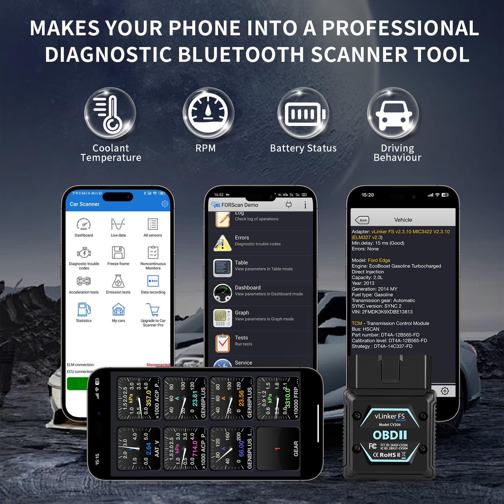 vLinker vLinker FS Bluetooth OBD2 Scanner Diagnostic Tool Wireless Code Reader for iPhone, Android & Windows Bi-Directional Control Car Diagnostic Scanner,All Systems Diagnosis, 30+ Services 6