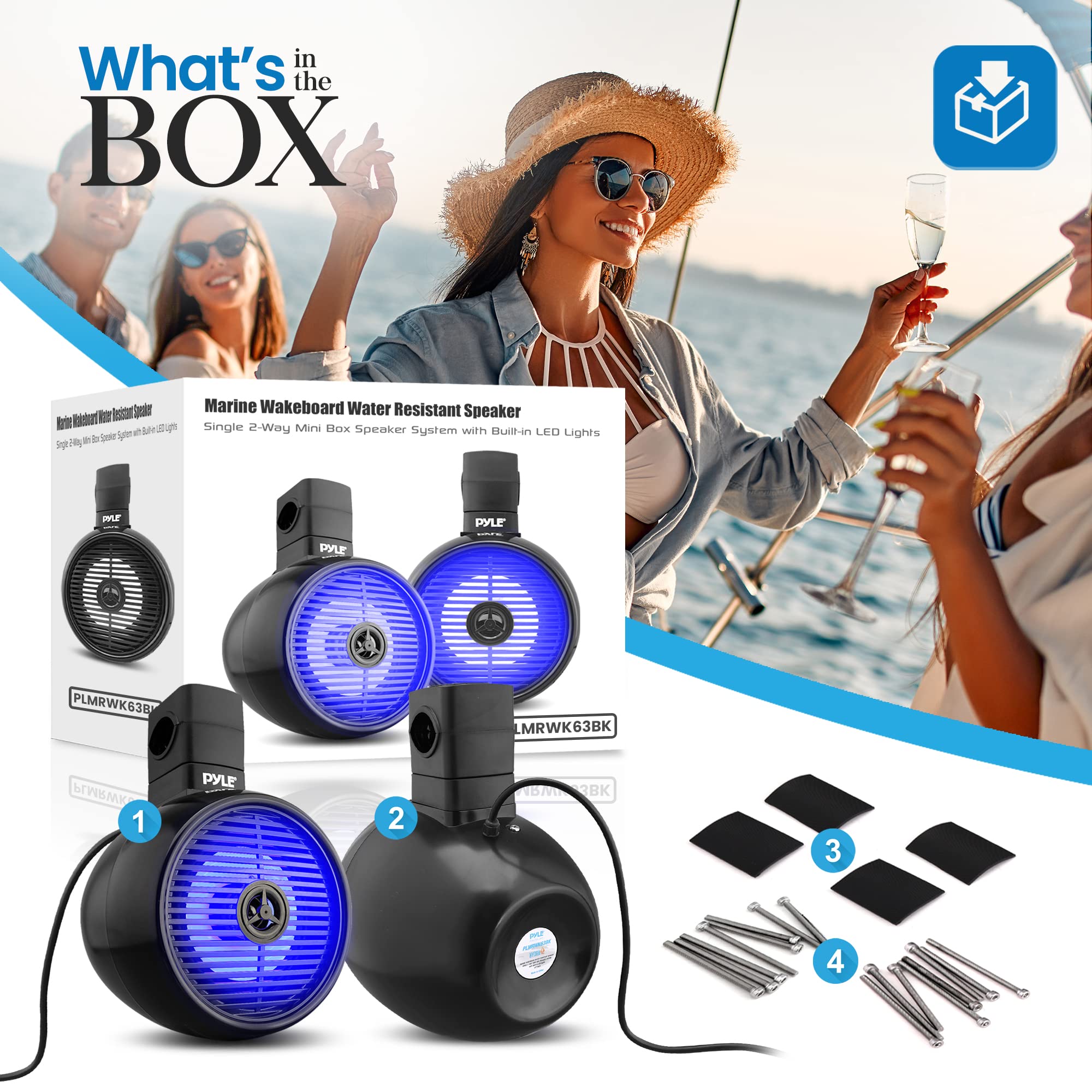 Pyle 6.5" Marine Wakeboard Speaker - 200W Waterproof 2-Way Mini Box System, LED Lights, Heavy Duty ABS Construction, Marine Grade Audio for Tubing and Roll-Cage Mounting (Black) 3
