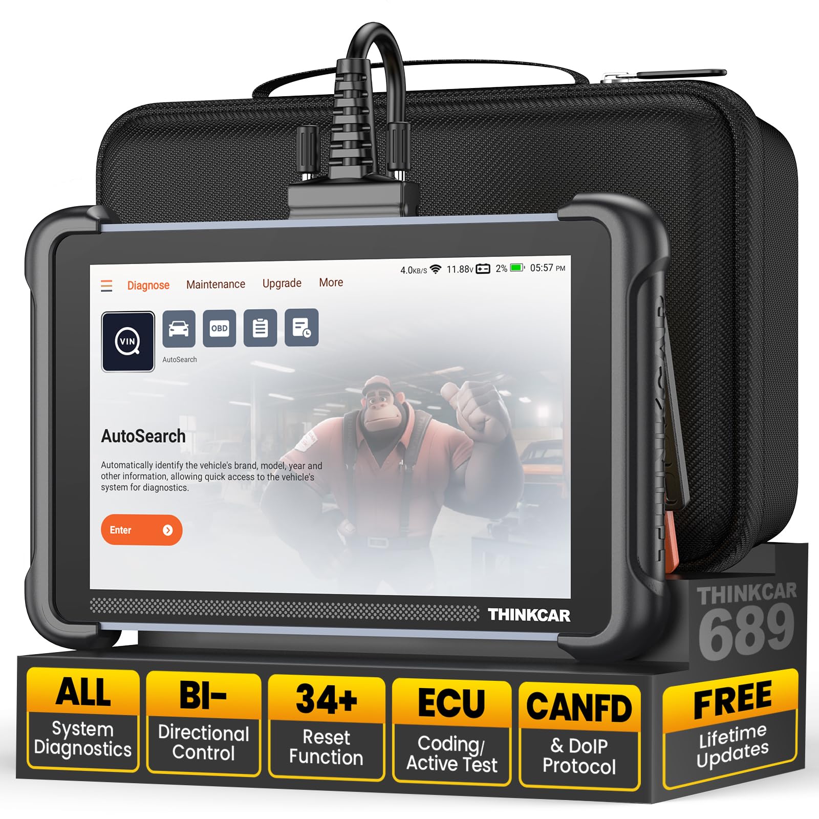 THINKSCAN689 with Universal 16 Pin Male to Female OBD2 Extension Cable （60cm, 2 feet） 3