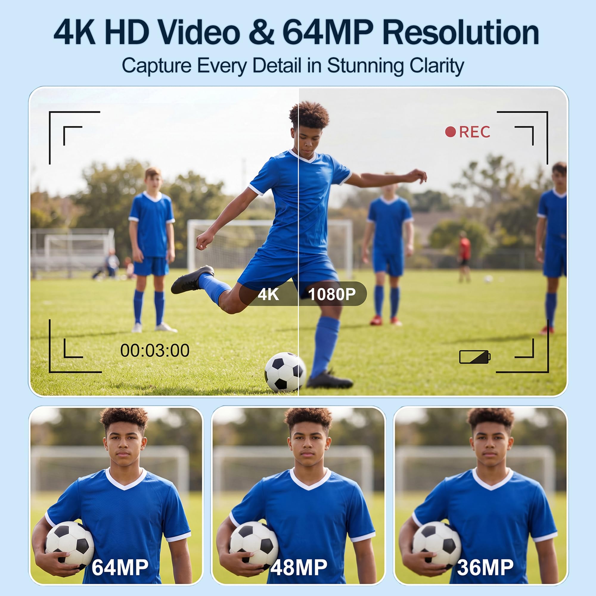 Digital Camera 4K 64MP Compact Digital Camera with 32GB SD Card (White) 3