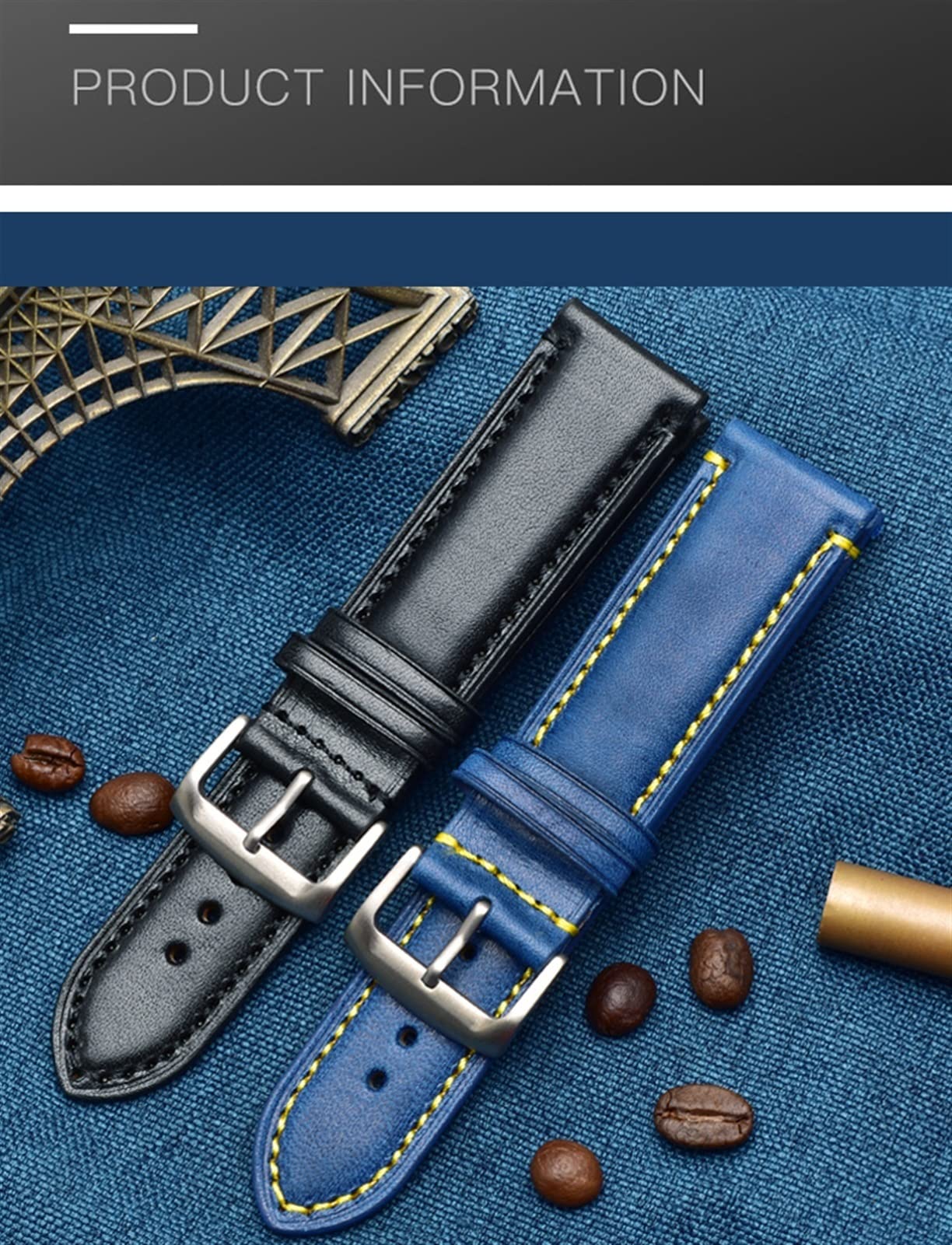JWTPRO for Substitute Citizen AT8020 JY8078 Wristband Genuine Leather Strap 23mm Blue Watch Band with Folding Buckle Bracelet (Color : Blue pin Clasp, Size : 23mm) 5