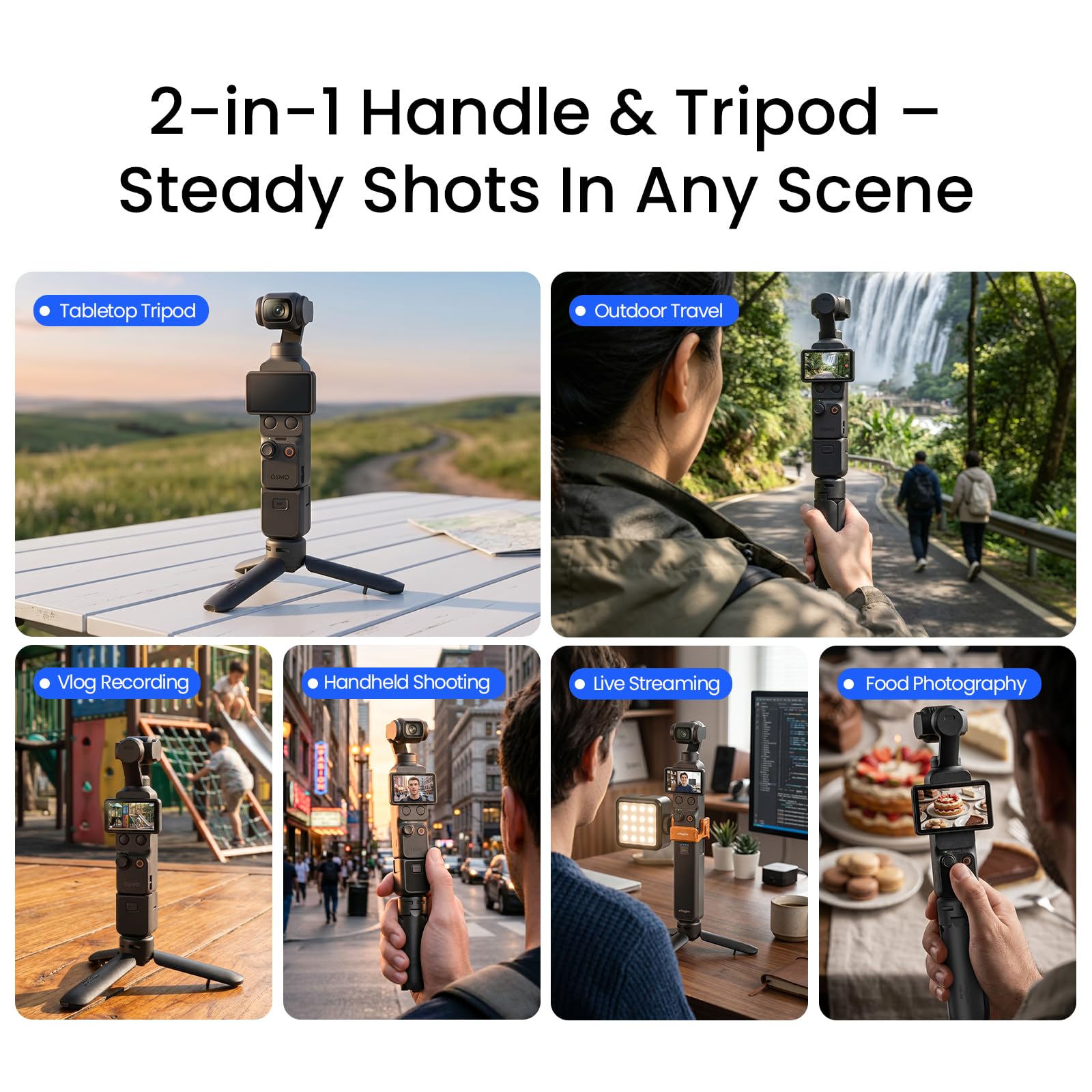 aMagisn One-Touch Open Mini Tripod for DJI Osmo Pocket 4P/4/3, Insta360 Luna Ultra/X6/X5/Ace Pro 2, Small Desktop Stand & Handheld Grip with 1/4" Screw for Action 6/GoPro/Phone 4