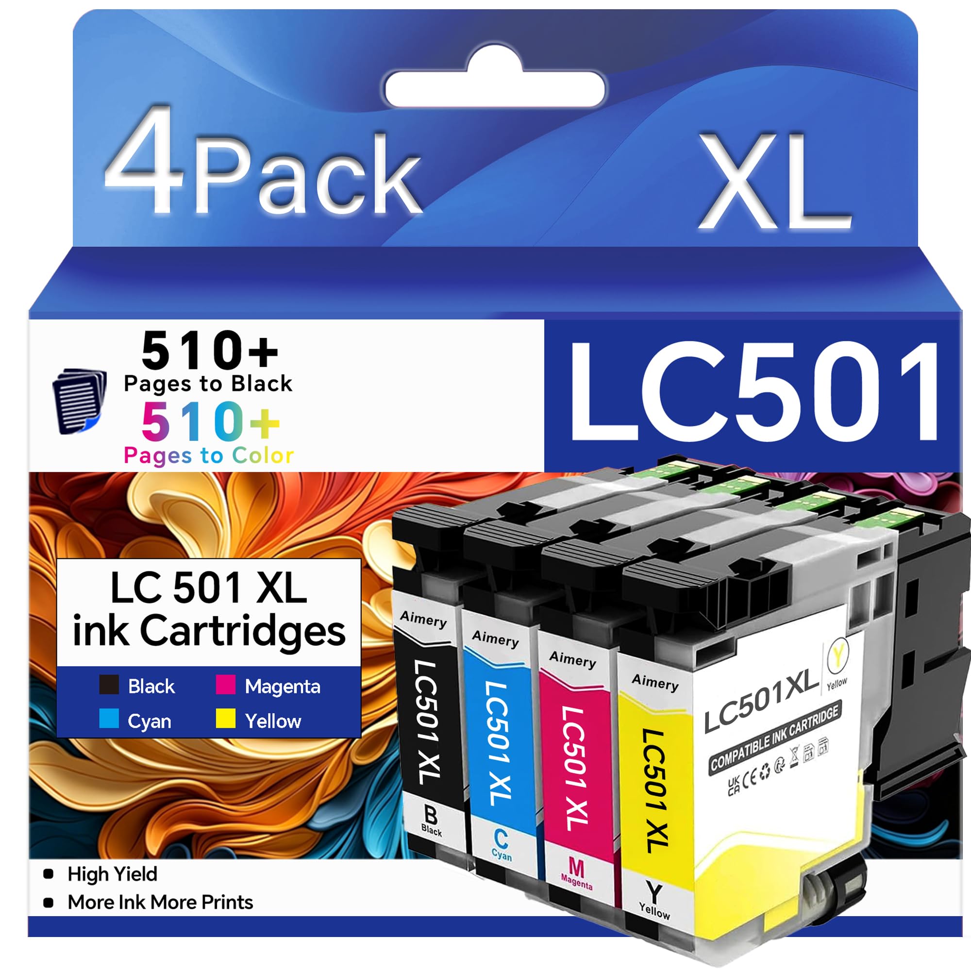 Lc501 Ink Cartridges For Brother Mfc-J1360dw Printer Lc501xl High Yield 1