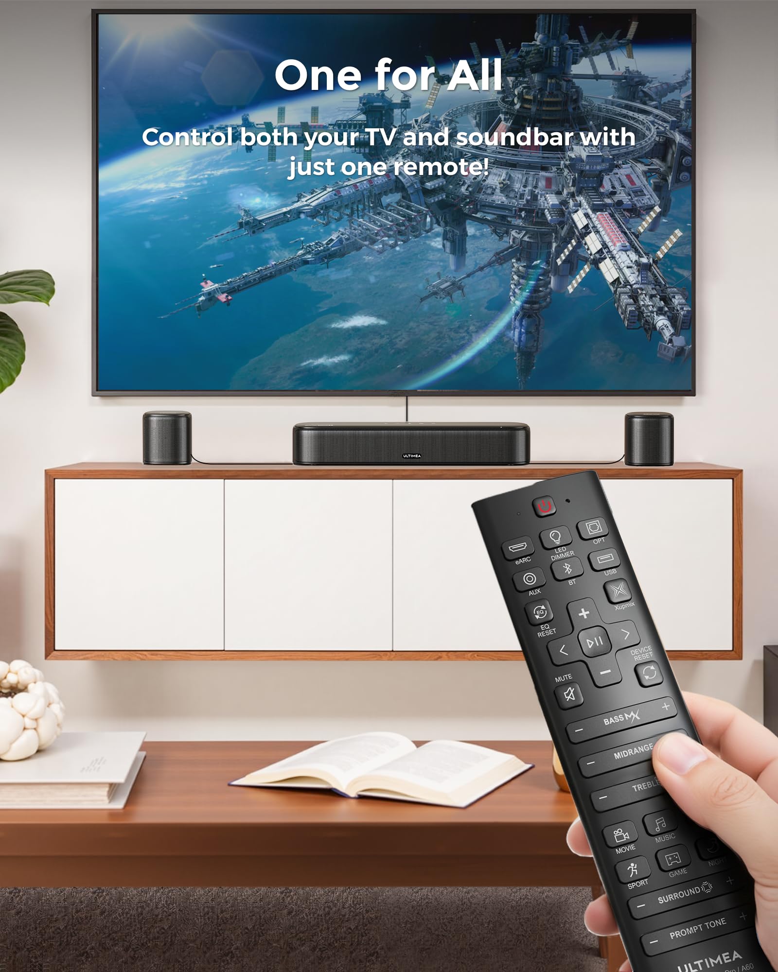 ULTIMEA 7.1ch Sound Bar with Dolby Atmos, Surround Sound System for TV with 4 Surround Speakers, Sound Bar for Smart TV with App Control, Soundbar with Subwoofer for Home Theater, HDMI eARC, Aura A60 6