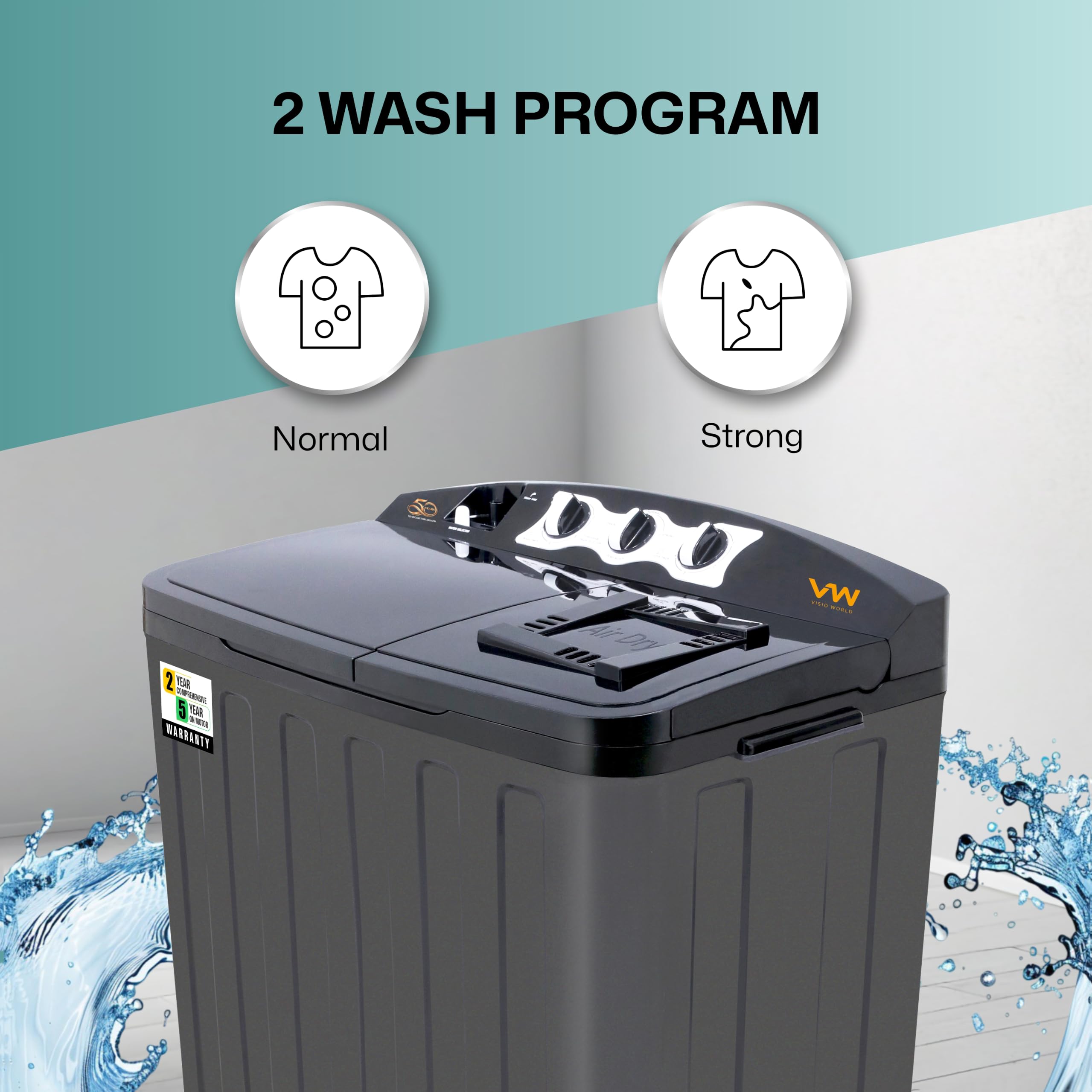 VW 7.5 kg 5 Star Aqua Spin Semi Automatic Top Load Washing Machine AquaSpin0075P (Black) 3