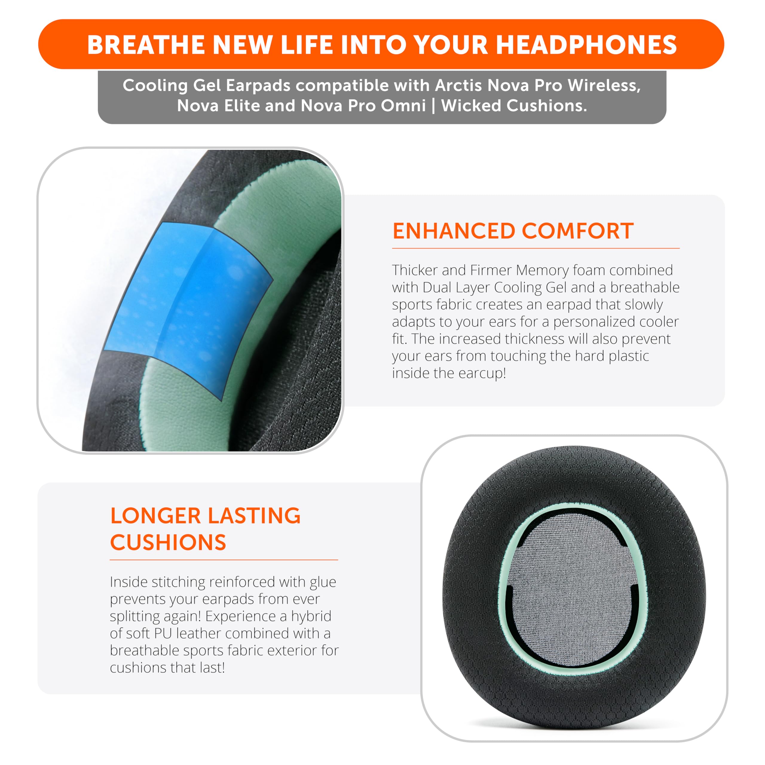 WC Freeze Nova Pro Wireless - Cooling Gel Earpads for Arctis Nova Pro Wireless, Nova Elite & Nova Pro Omni (Doesn’t Fit Other Models), by Wicked Cushions, Extra Thick & Comfortable | Mint 5