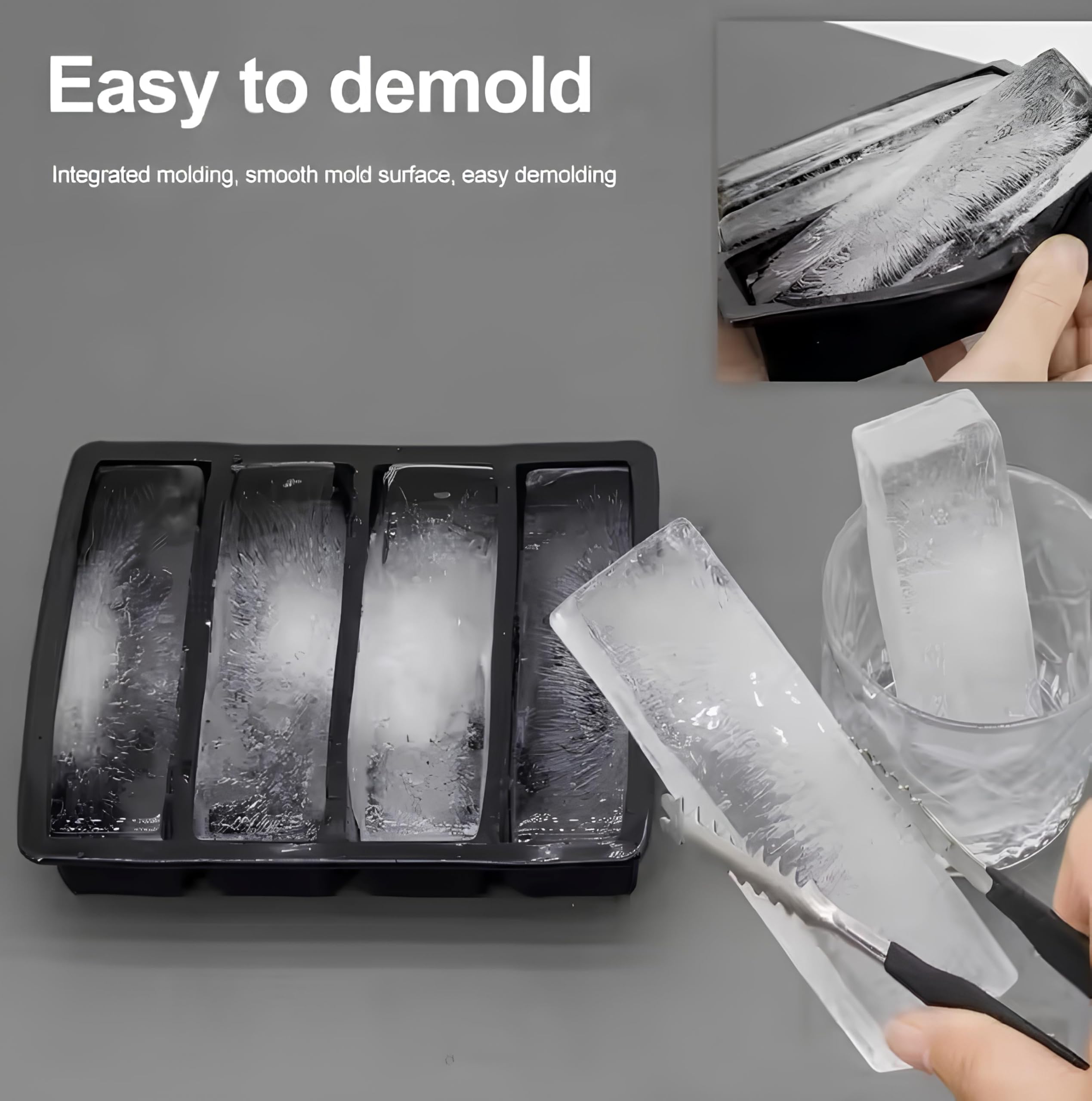 Kepzell BPA Free 4 Big Ice bar Tray Mold Giant Jumbo Large Food Grade Silicone Ice Cube Rectangle Tray Mold DIY Ice Maker Ice Cube Tray (2) 6