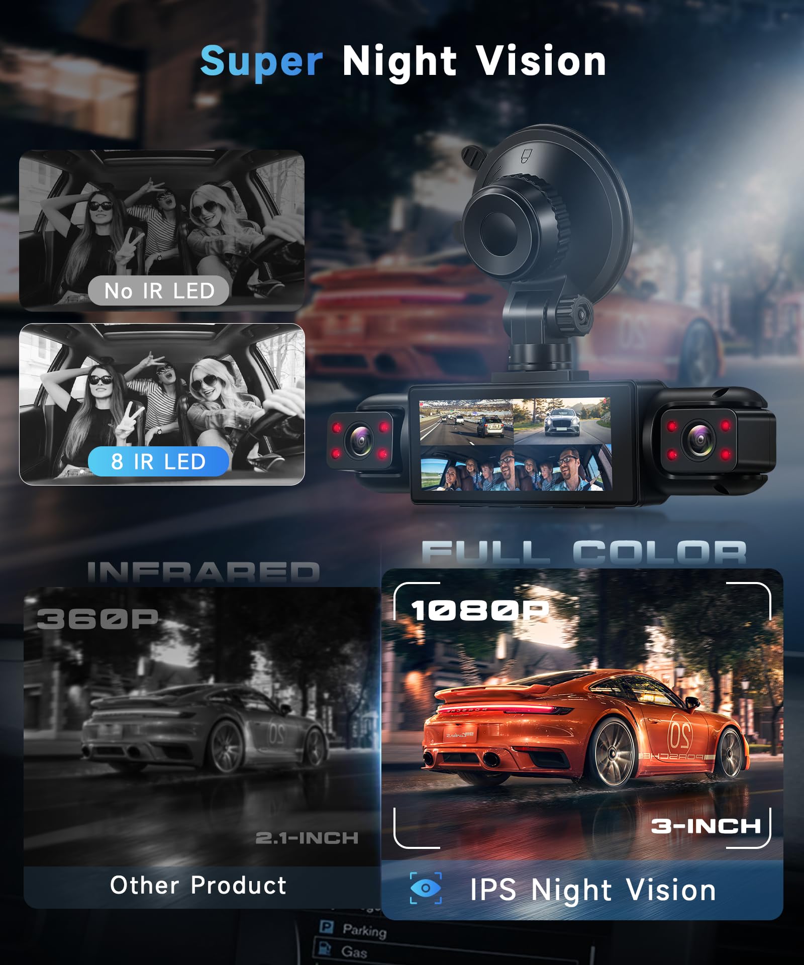 Orderich 4 Channel 360° Dash Cam Front and Rear Inside Left Right, 3.16 Inch FHD 1080P IPS Dashcam Supports Night Vision, Loop Recording, 24/7 Recording Parking Mode Monitor, Reverse View 4