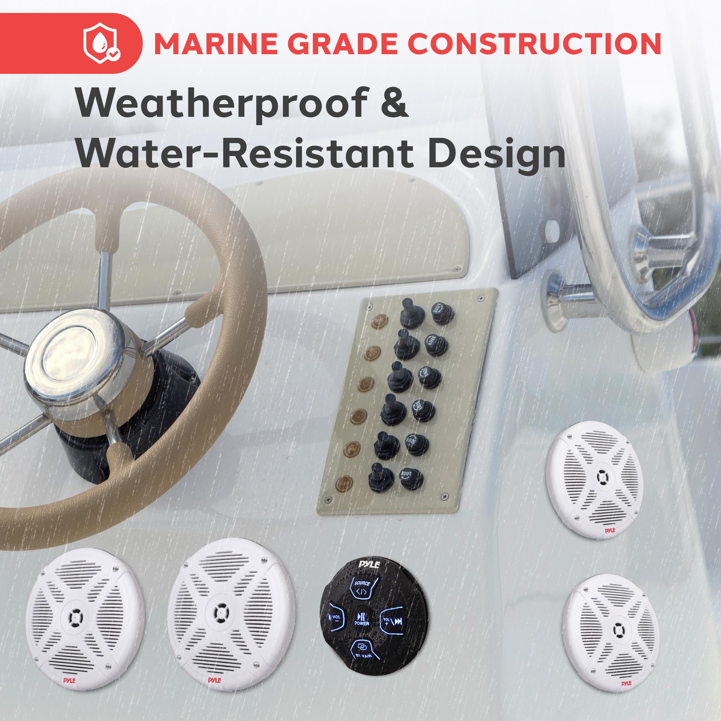 Pyle 6.5'' Water-Resistant Rated Off-Road Speakers - Marine Speakers with Wireless BT Remote Control Receiver, Compact Dual Vehicle Speaker System for ATV, UTV, 4x4, Jeep, Powersports Vehicles 6