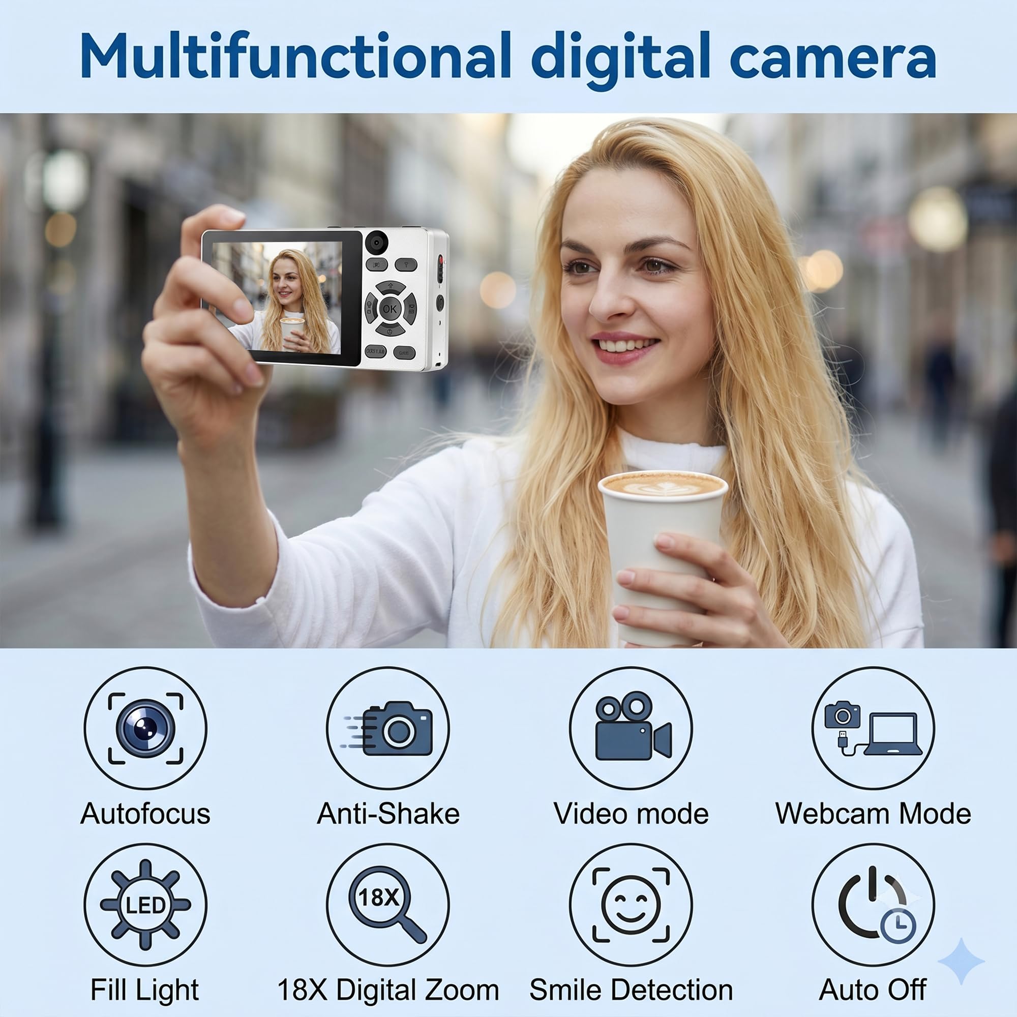 Digital Camera 4K 64MP Compact Digital Camera with 32GB SD Card (White) 6