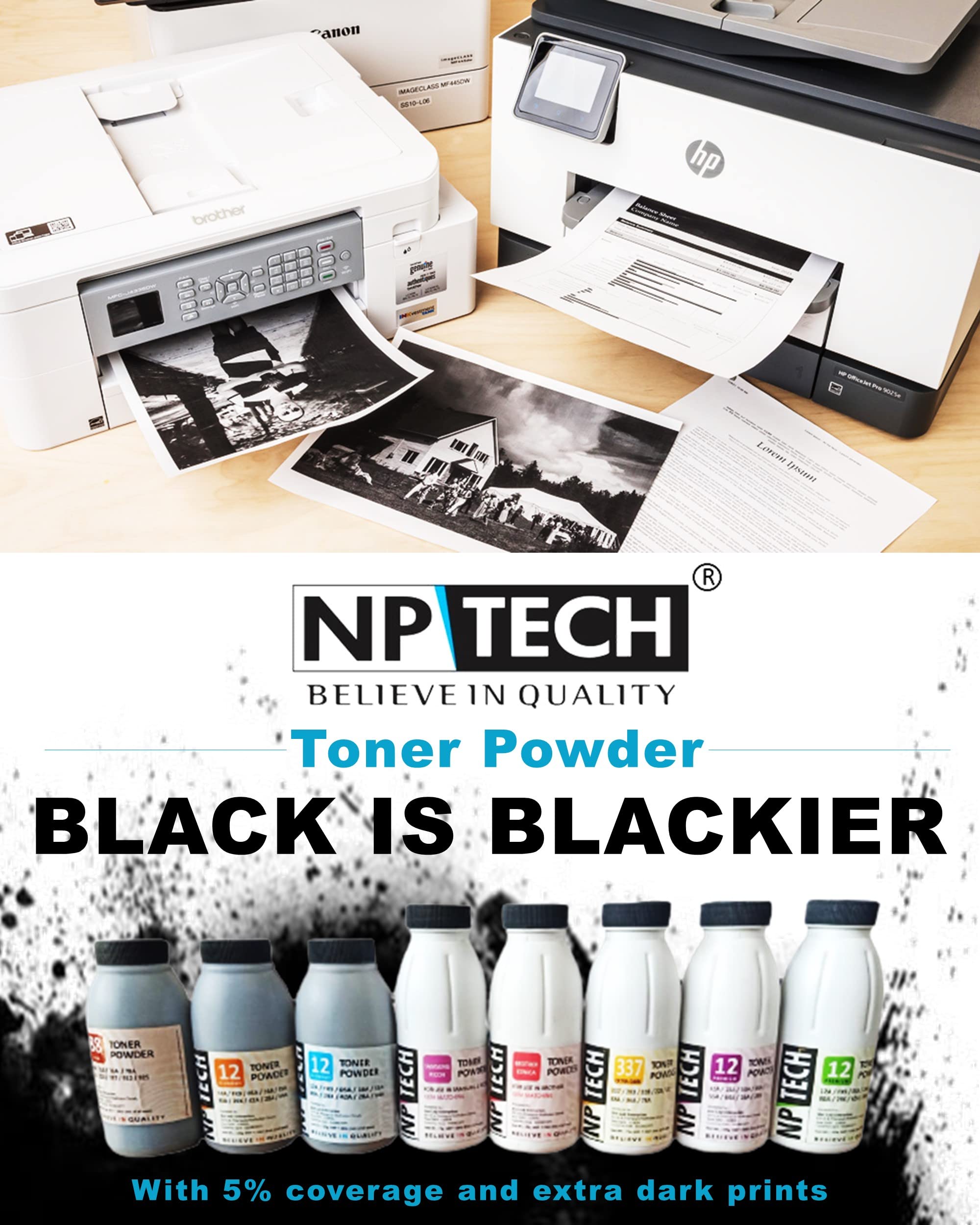 NP TECH Premium Black Toner Powder for Brother Konica and Kyocera Cartidges | No Printer Damage | 100% Lifetime and 5% Coverage (Pack of 3) 5
