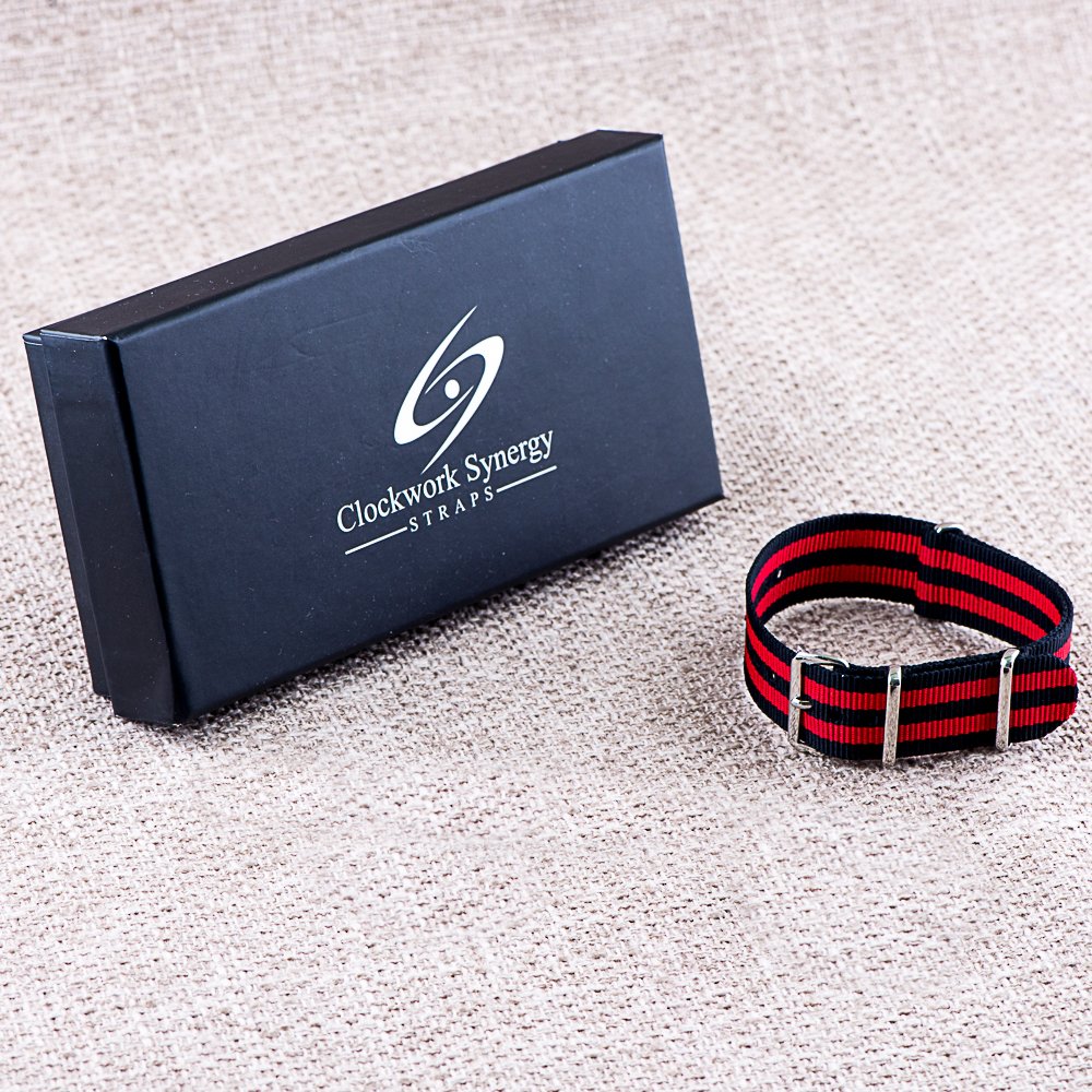 Clockwork Synergy® Classic Nylon Ballistic watch straps bands (20mm, Black/Red) 2