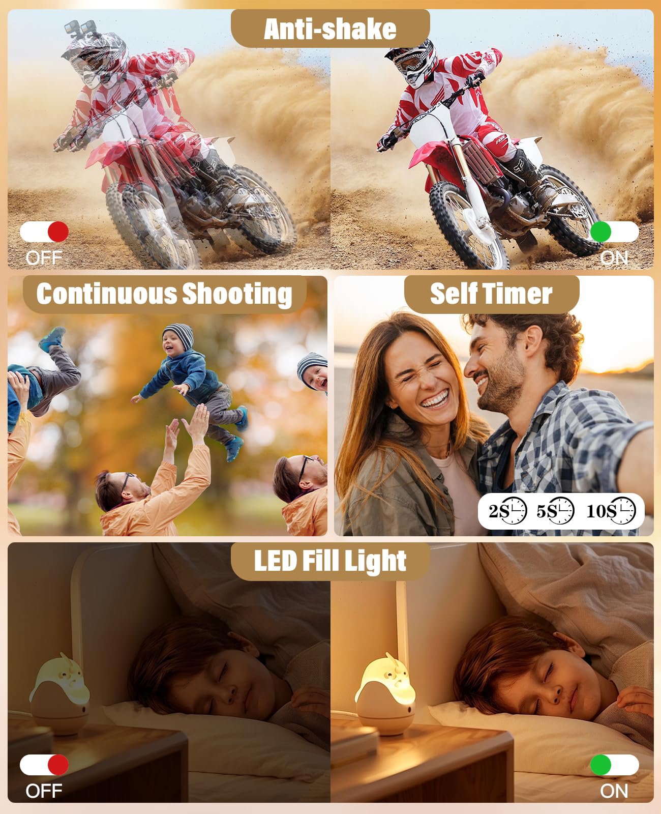 2025 New Digital Camera, 56MP FHD 1080P for Kids with 16x Digital Zoom Anti Shake, Face Detect, Smile Capture, 32GB TF Card, Battery, Lanyard, a Great Gift for Boys & Girls（Black） 6