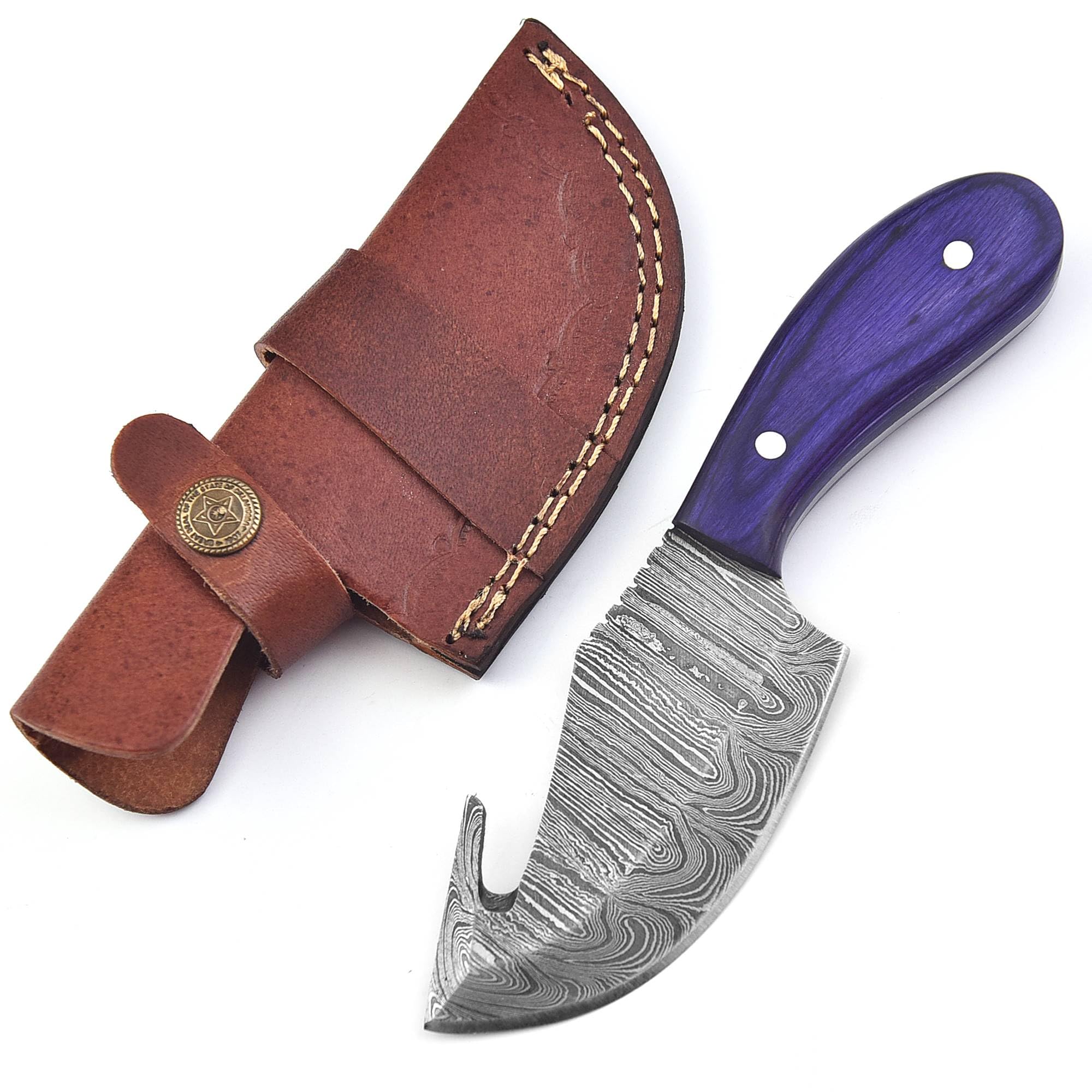 FAIQENTERPRICE Damascus Steel Blade Skinning Hunting Knife With Leather Sheath Belt Loop - Fixed Blade Damascus Knives for Men - Best Deer Hunting Skinner Knife 1