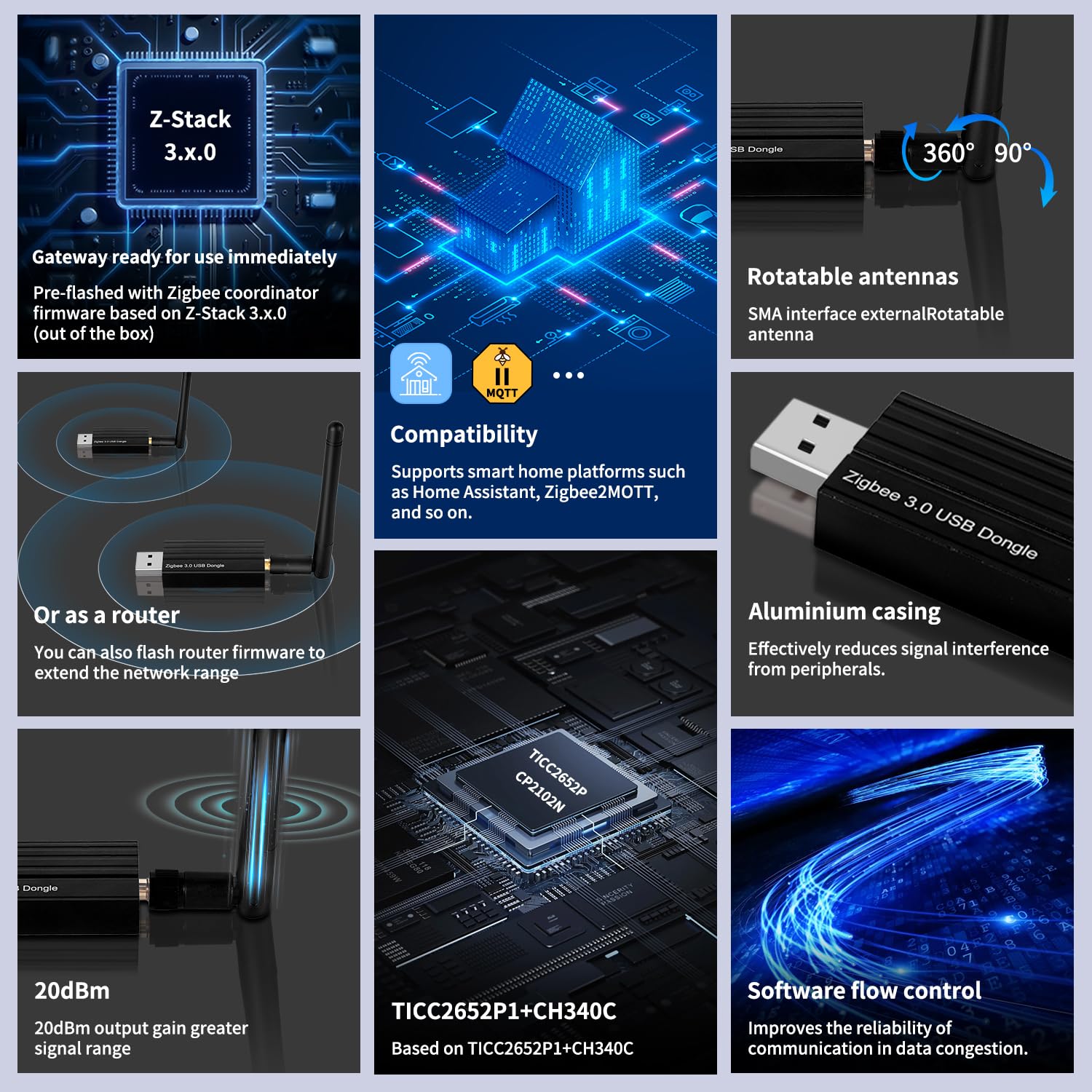 Haozee Zigbee Gateway, A Universal Gateway Dongle Plus, TICC2652P1+CH340C Zigbee USB Flash Drive Coordinator for ZHA in Home Assistant or Zigbee2MQTT, Open HAB etc. 4